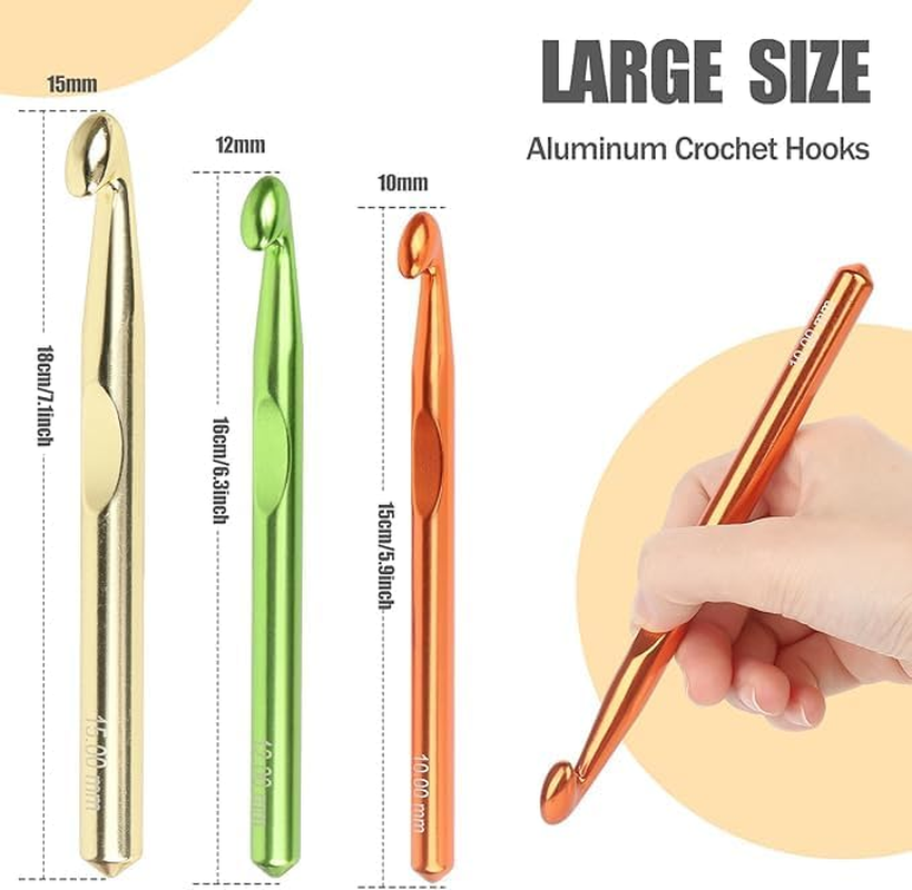 Large Size Metal Crochet Hooks Set, 3Pcs Large Aluminum Crochet Hooks,Large Size Metal Crochet Hook Large Aluminum Crochet Hooks,Aluminum Crochet Hook Metal Crochet Hooks,Large Aluminum Crochet Hooks image number 6