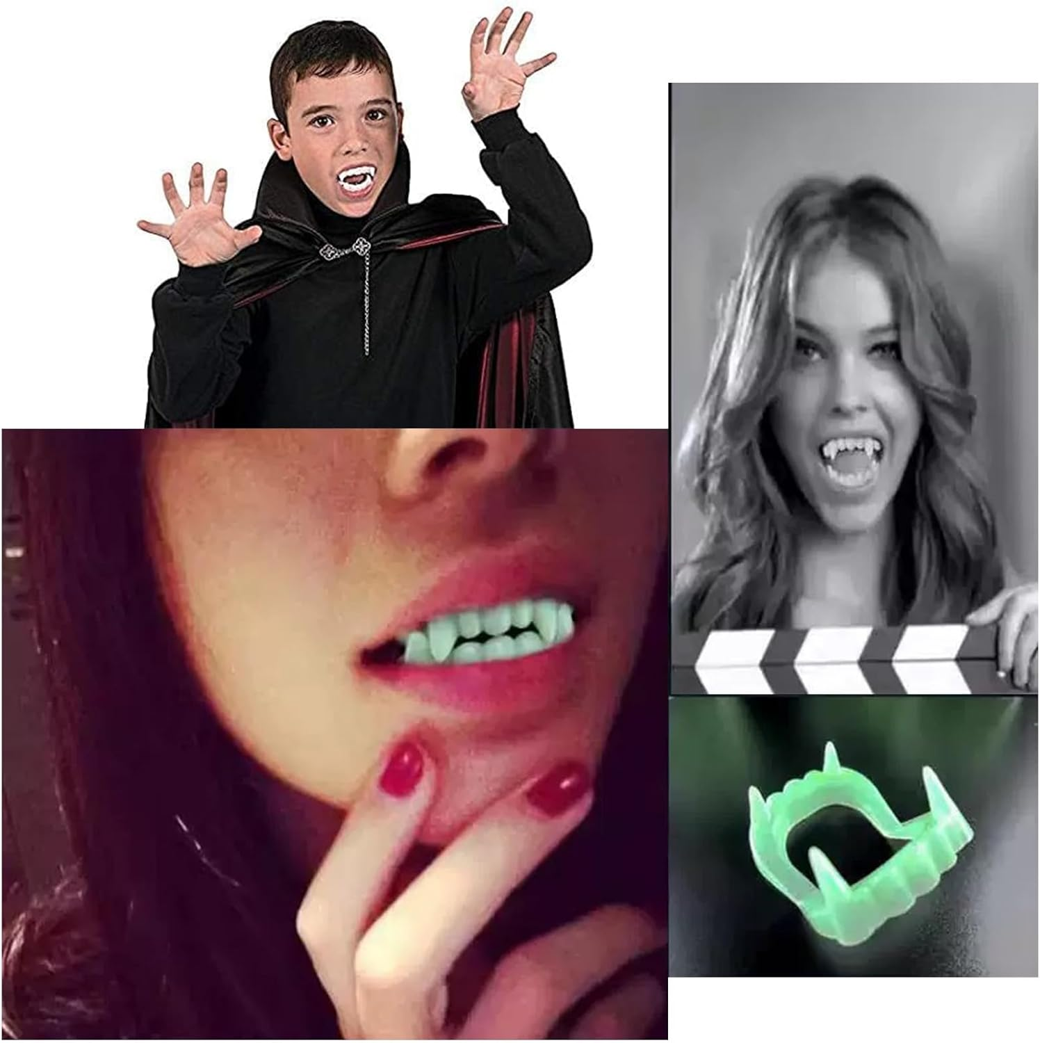 12 Pack White Vampire Teeth Fangs (2X2.5In - Halloween Costume Accessories for Kids & Adults, Party Favors, Fillers, Flexible Plastic Fangs image number 5