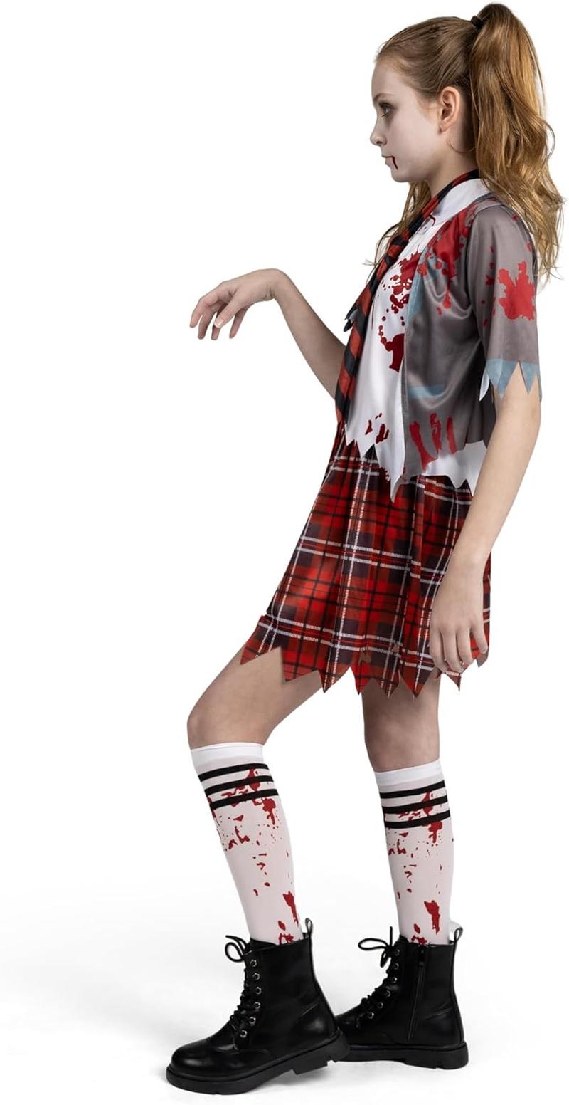 Spooktacular Creations Zombie Schoolgirl Costume, Girl Bloody Zombie Costume for Kids,Halloween, School, Event Party Dress Up image number 6