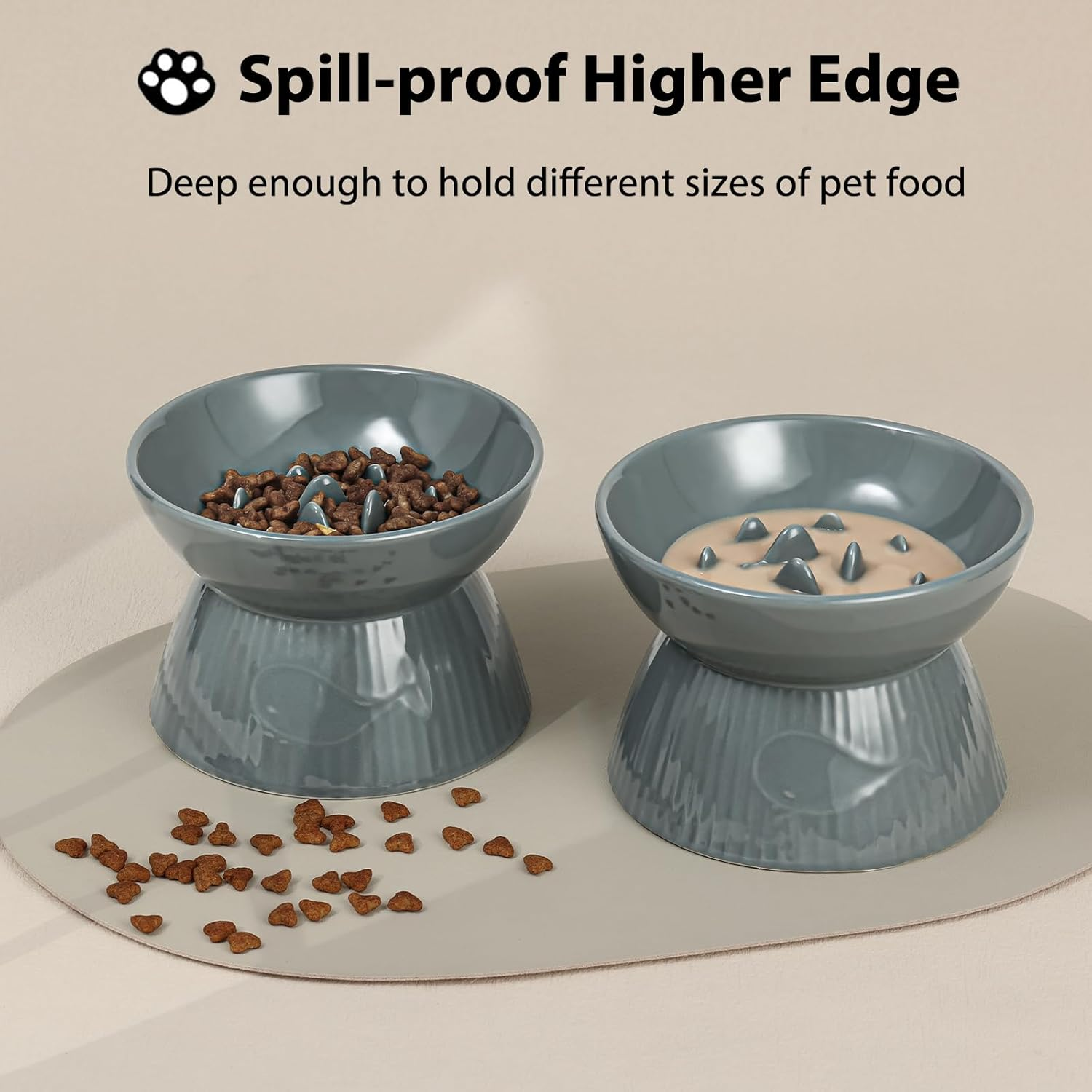 Elevated Slow Feeder Bowl for Cats and Small Dog, Stop Vomiting & Choking, Ceramic Cat Slow Feeder Bowl, Spill-Proof & Anti-Tipping, Easy to Clean, No Black Chin, Raised Cat Bowl Slow Feeder - Grey image number 2