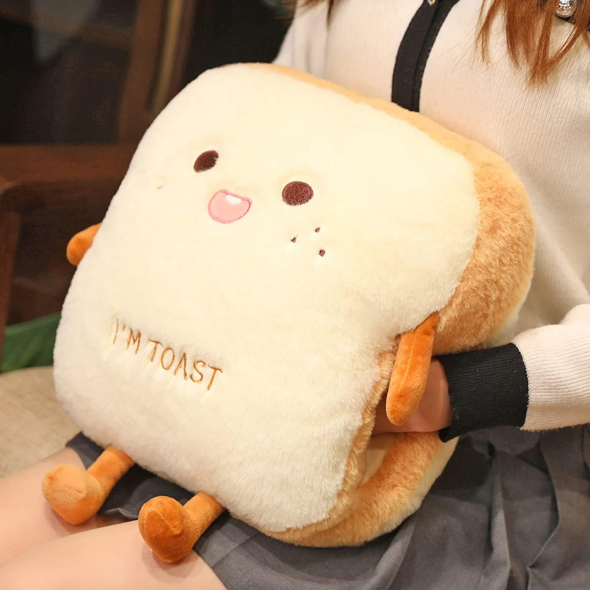 Funny Toast Travel Pillow Hand Warmer Nap Pillow Cute Plush Bread Toy Soft Washable Seat Cushion Pad for Car, Office and Home, Shy - Angry image number 3