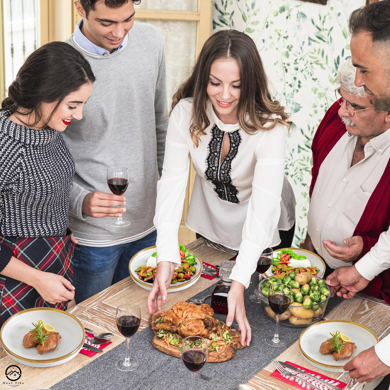 Next Vibe - Home Porcelain Chip and Scratch Resistant Dinnerware Set, Service for 4 Pepole (18Pcs) with Brown Box, Plates and Bowls Dishes Sets White image number 3