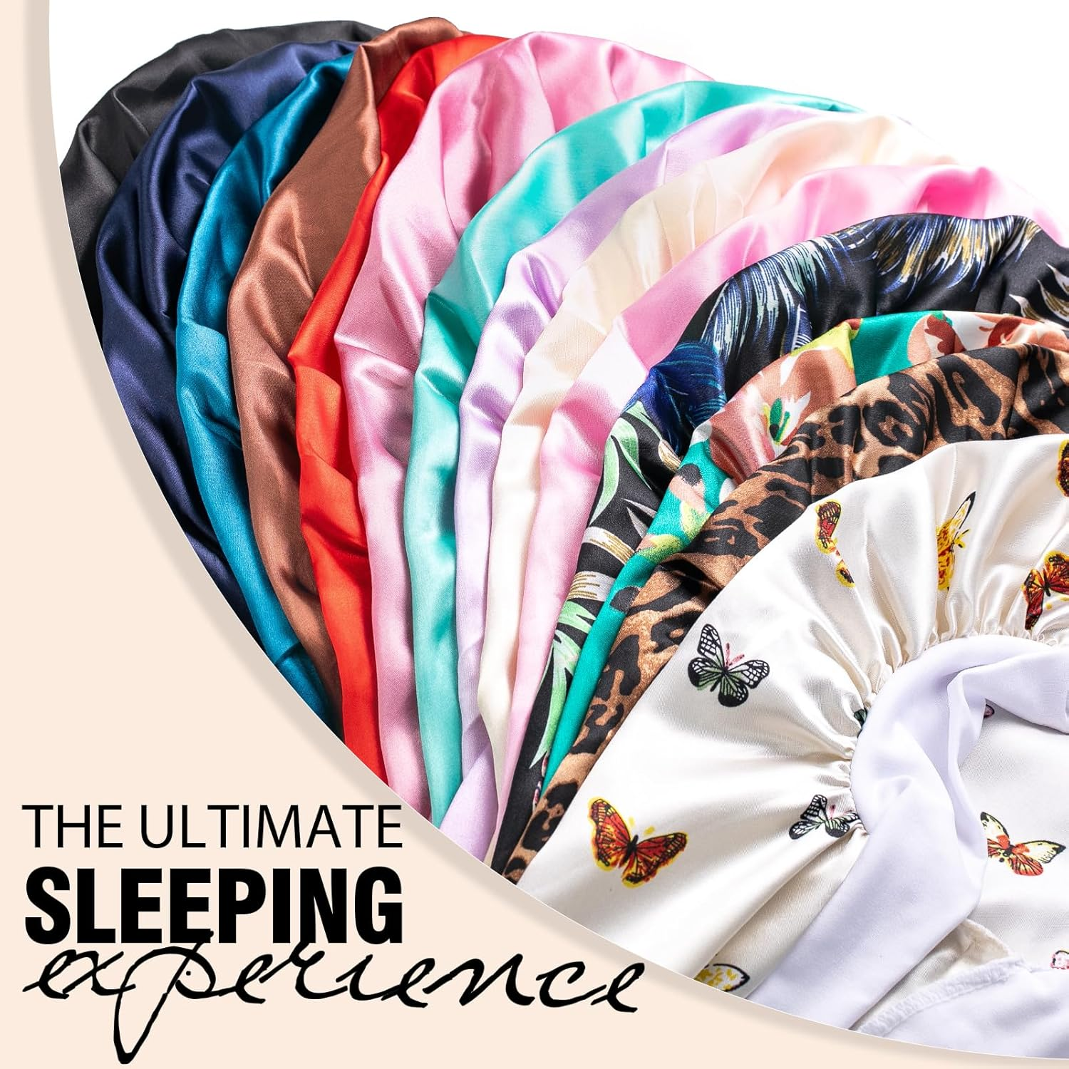 Bonnets for Black Women Braid Bonnet, Large Long Satin Bonnet for Braids, Silk Bonnet with Stretchy Tie Band Sleep Cap Hair - 2Pcs-Black-Silver Pattern image number 7