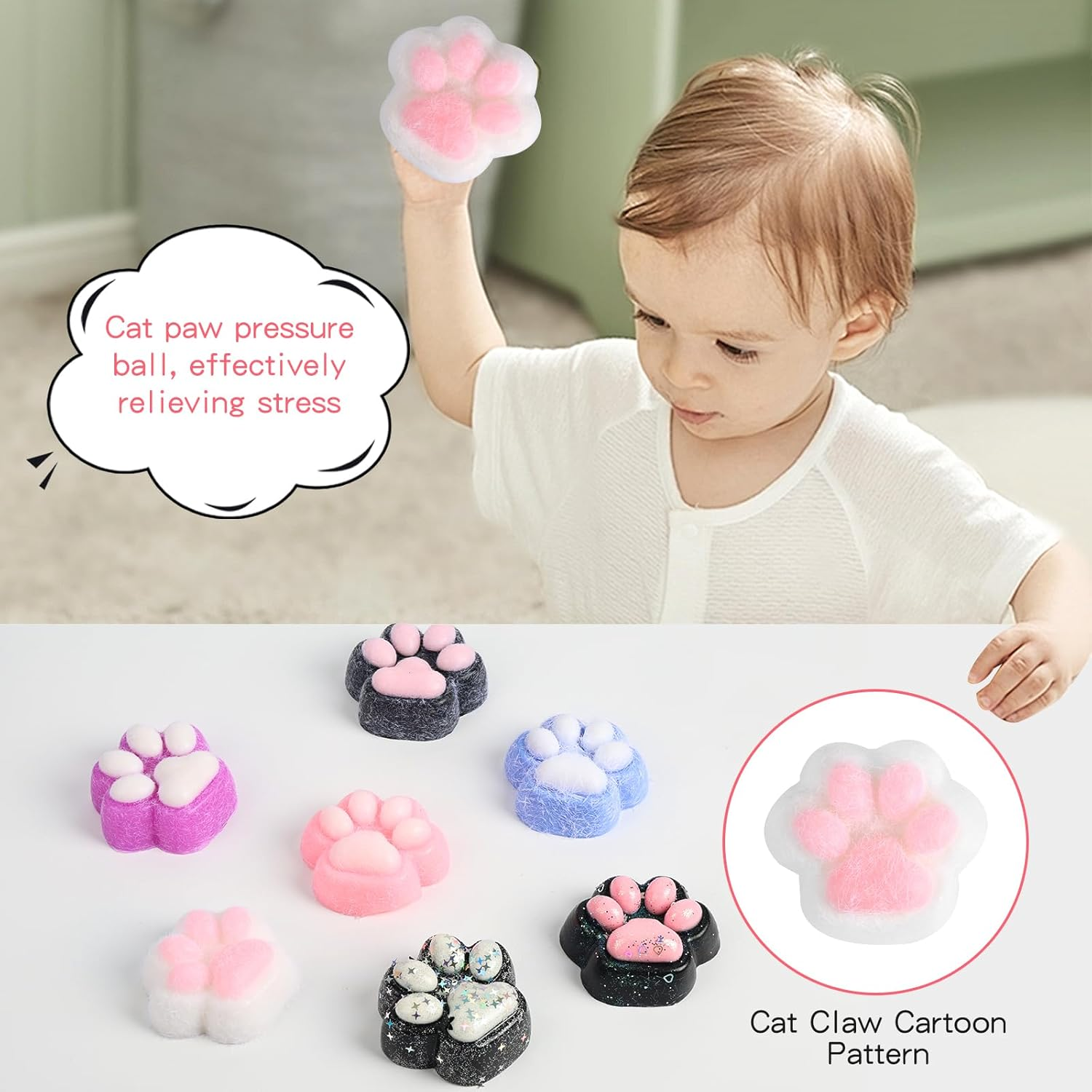 Taba Squishy Cat Paw Squeeze Toys for Kids, Kawaii Squishy Fidget Toys, Cute Things for Teen Girls and Boys, Cat Themed Teenage Girl Gifts Trendy Stuff (White Plush Cat Paws) image number 6