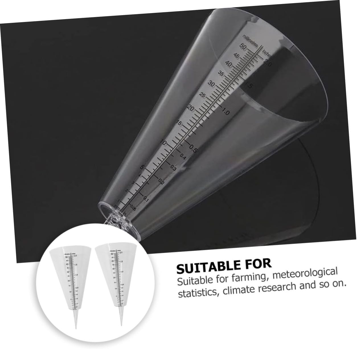 Jojofuny 2Pcs Transparent Rain Gauge with Sharp Spike for Outdoor Soil Insertion Conical Plastic Measuring Cup with Easy-Read Scale for Accurate Rainfall and Sprinkler Water Measurement In image number 3