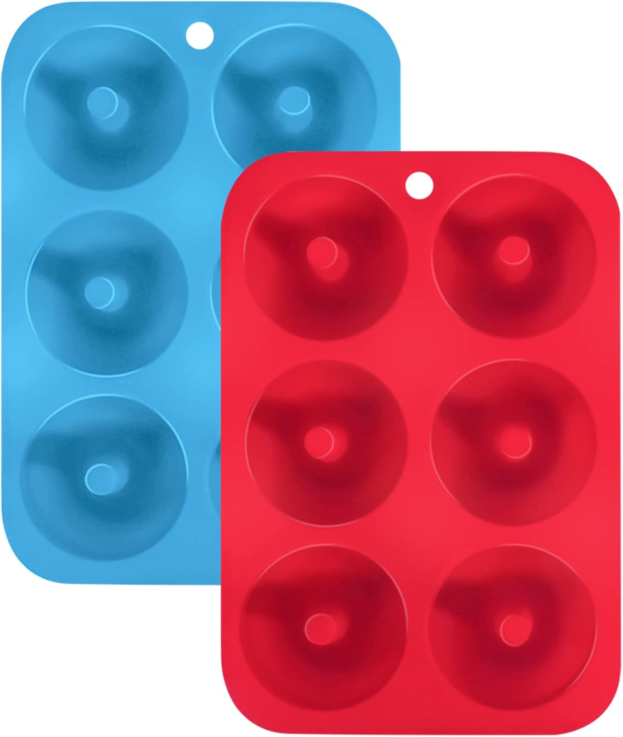 Silicone Donut Molds, 2 Pack Silicon Doughnut Mould, 6 Cavity Non-Stick Safe Silicone Donut Baking Pan for Cake Biscuit Bagels Muffins-Blue, Red