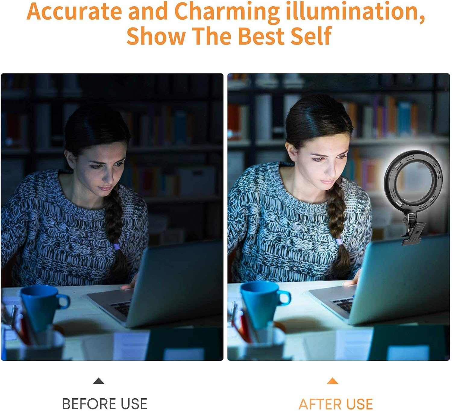 Video Conference Lighting Kit, Led Ring Light Clip on Laptop Monitor, with 5 Dimmable Color & 5 Brightness Level for Webcam/Zoom Lighting/Remote Working/Live Streaming, Etc.