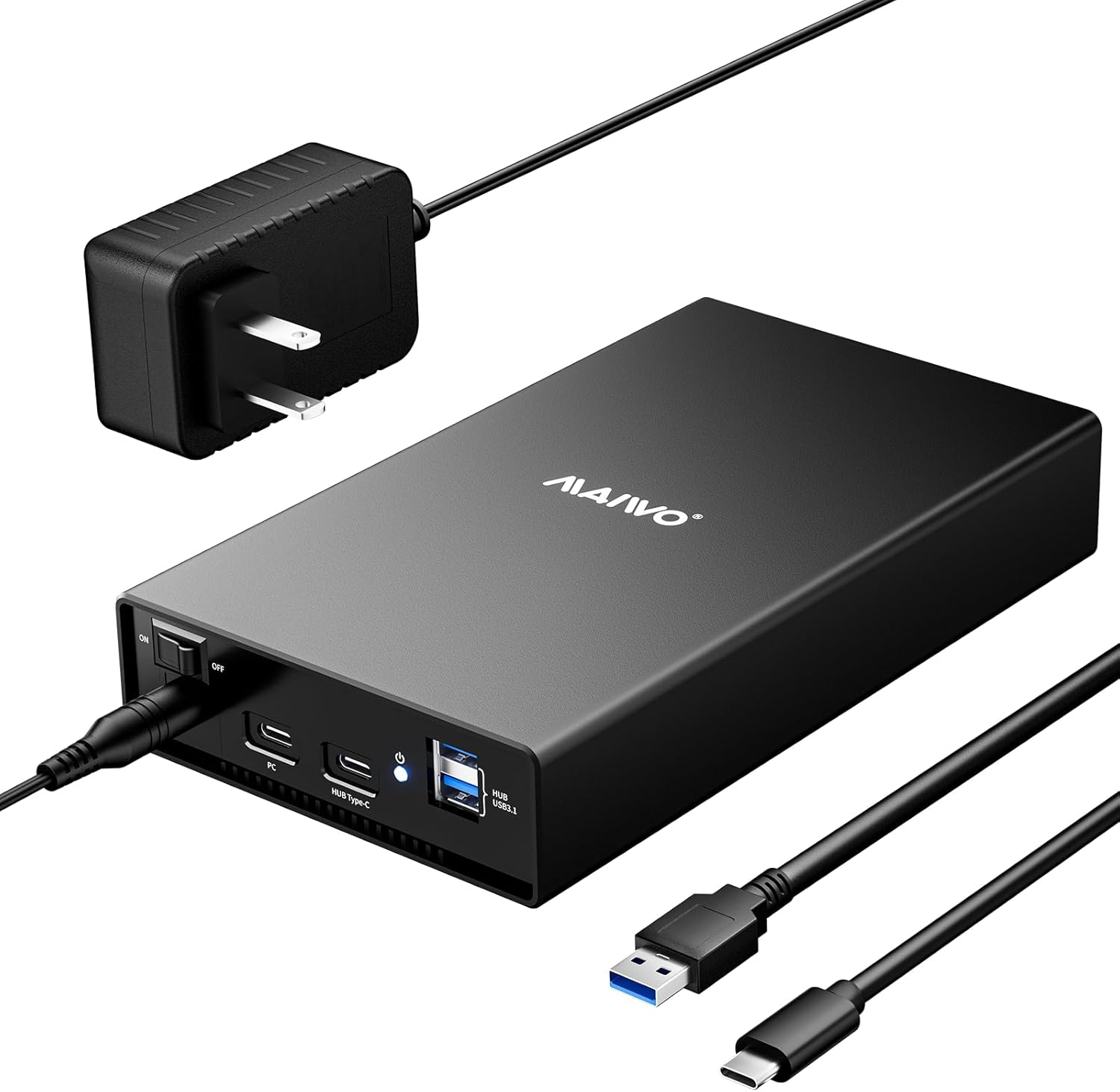 MAIWO External Hard Drive Enclosure(6Gbps) with Hub Expander for 3.5 2.5 Inch SATA SSD HDD USB C to SATA III with UASP, 1 Port USB C Hub/2 Port USB a 10Gbps Hub,Compatible with Seagate Samsung Xbox image number 1