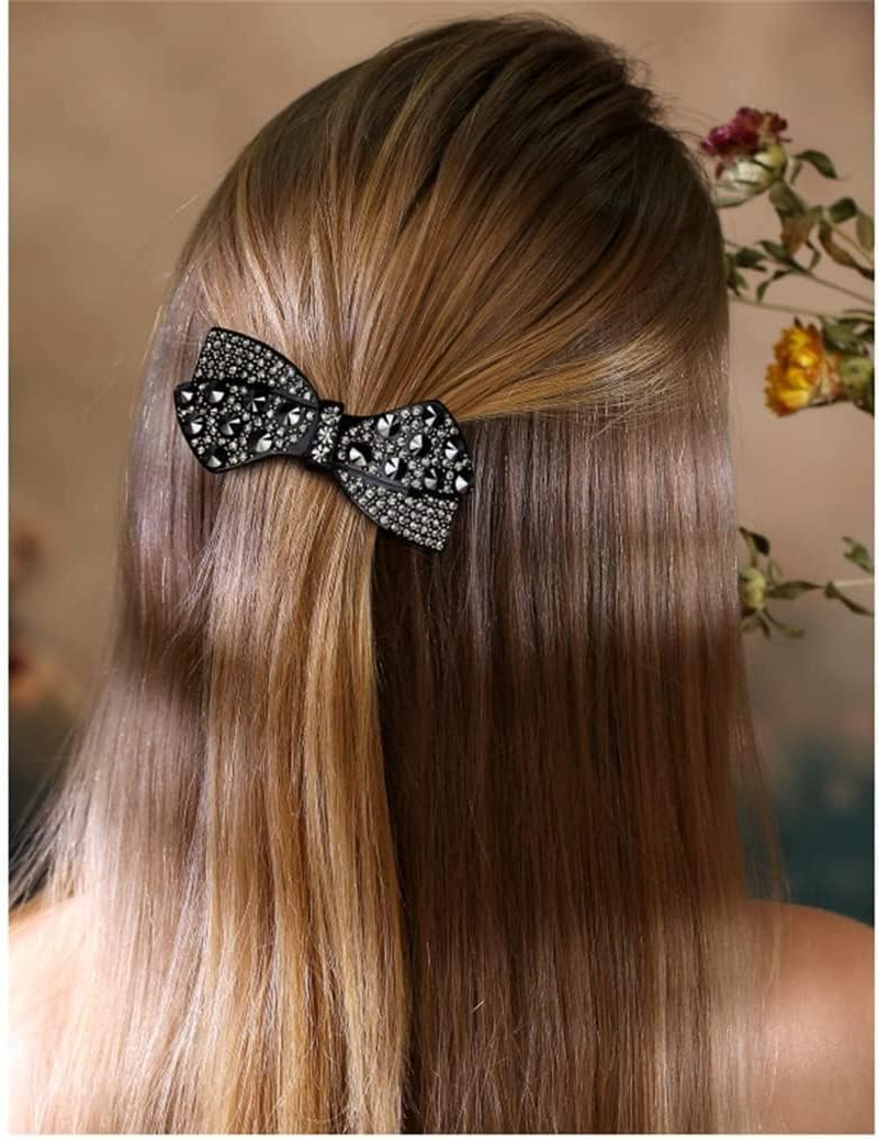 Crystal Hair Accessories,Clips Hairpins,Clip Plate,Black Diamond Series Bow Black Diamond Hairpin Elegant Horizontal Clip Female Hair Accessories on the Back of the Head (Color : A, Size : 8.8 * 4Cm) image number 2
