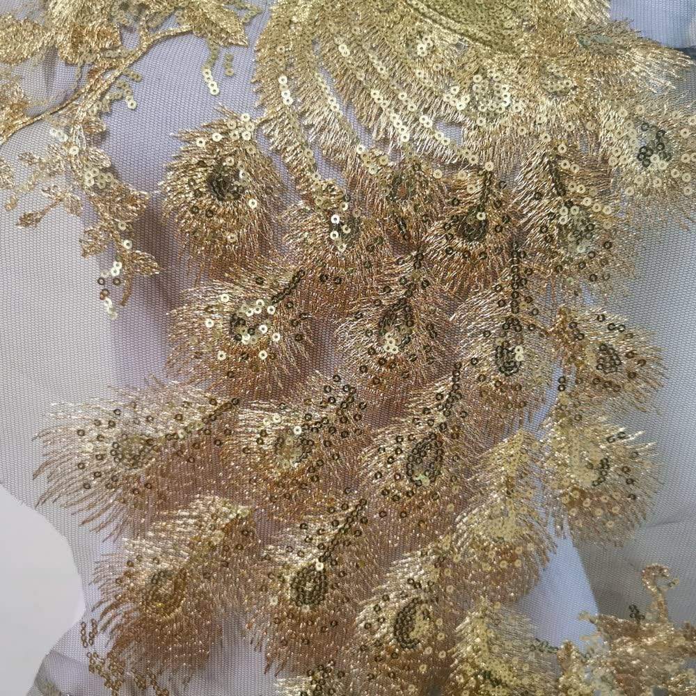 1Pce Bright Color Embroidered Peacock Sewing Patches(23.5" X 13.4") (Gold Color) - Gold image number 3