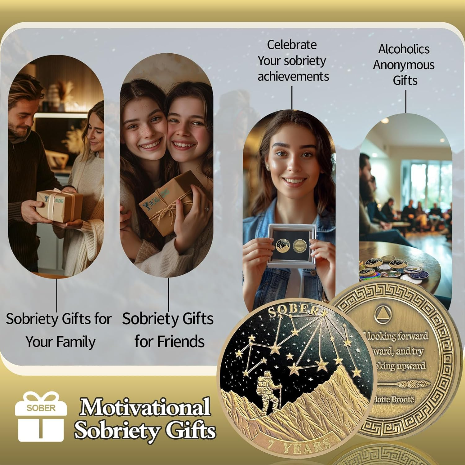 Under the Stars Pathfinder 7 Year Sobriety Coin, Explore Hope AA Coin - Bronze Seven Year Sober Medallions with Inspirational Quotes, Personalized Affirmation Sobriety Gifts for Men and Women image number 3