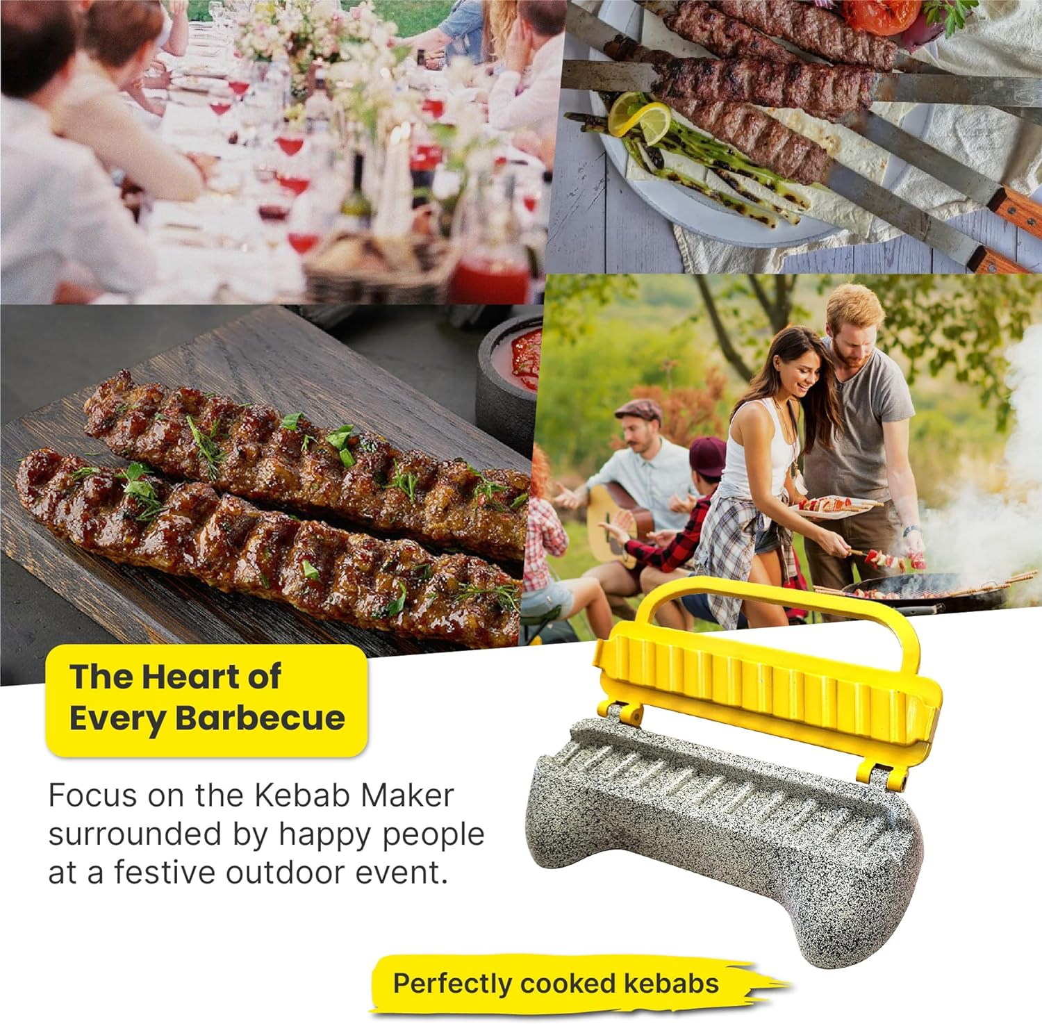 Premium Aluminum Trustella Kebab Maker | Create Flawless, Professional Skewers | Heavy-Duty, Non-Stick, Food Grade Teflon Coating, Easy Clean | the Ultimate BBQ Companion for Home Chefs (Yellow)