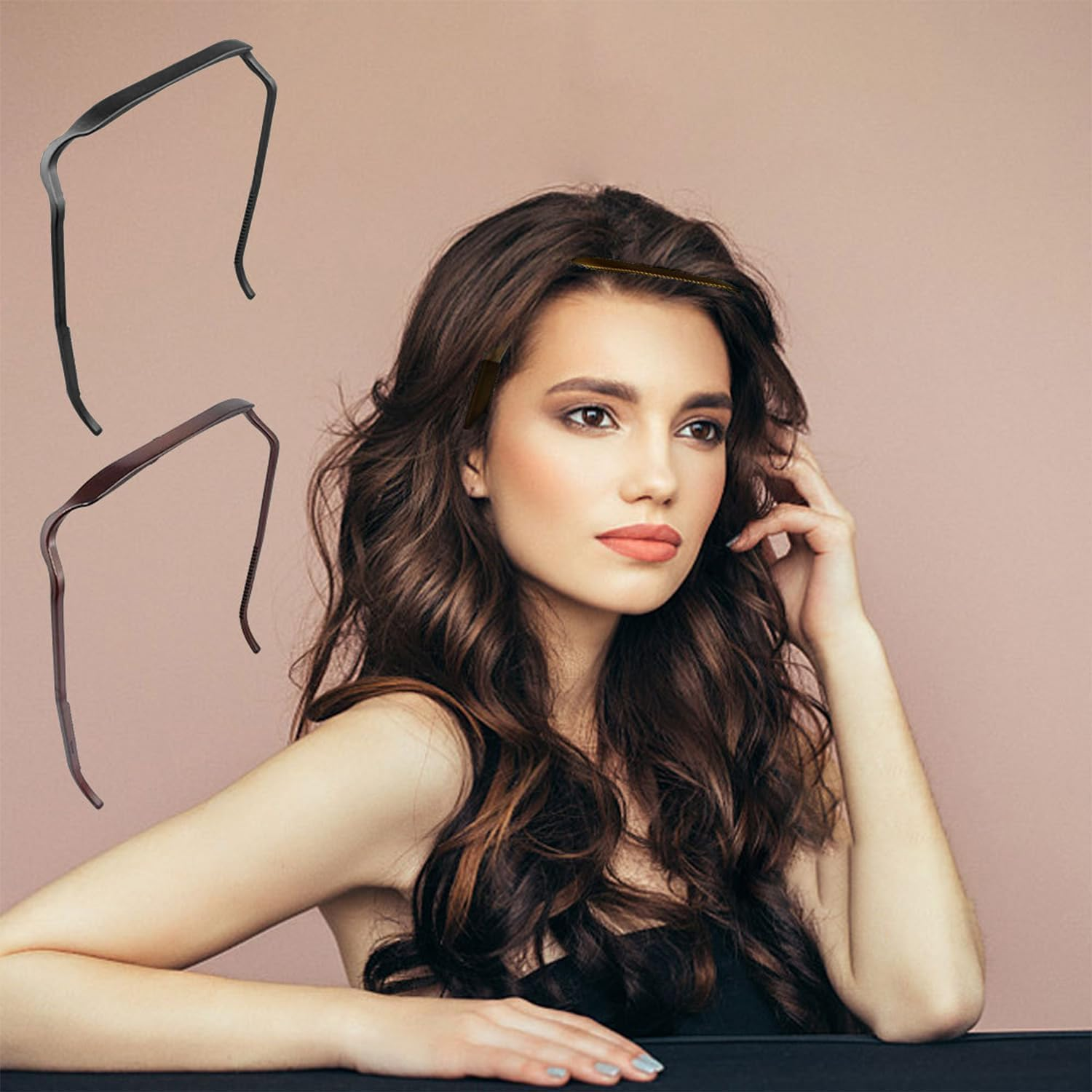 4Pcs Makeup Headband for Women Sunglasses Curly Thick Hair Medium Headbands Band Invisible Hoop Skin Care,Shower, Exercise, Black and Brown image number 5