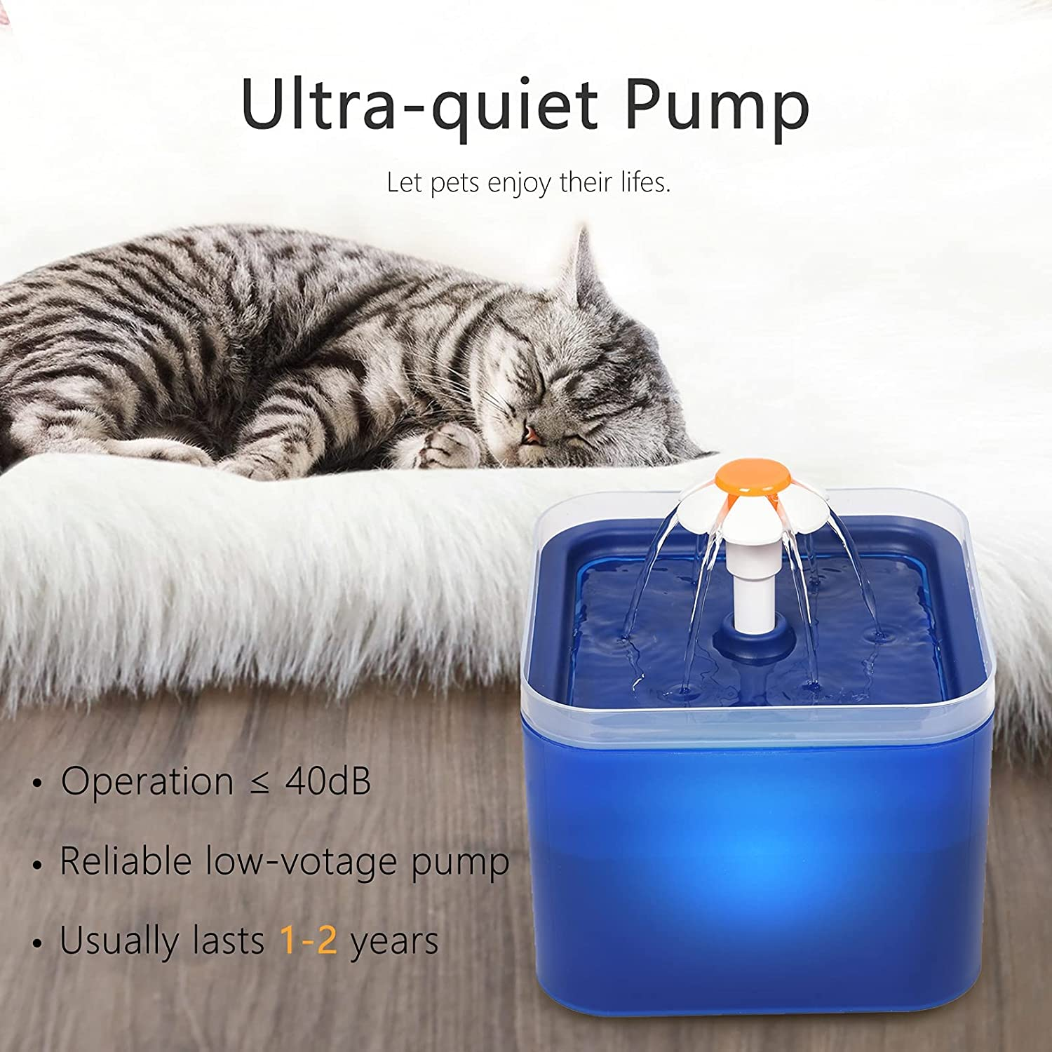 Pet Water Fountain for Cats Dogs, 67Oz/2L Automatic with Intelligent Pump and LED Indicator for Water Shortage Alert, Ultra Quiet Pet Drinking Fountain with Filter (4 Pack Filter) image number 5