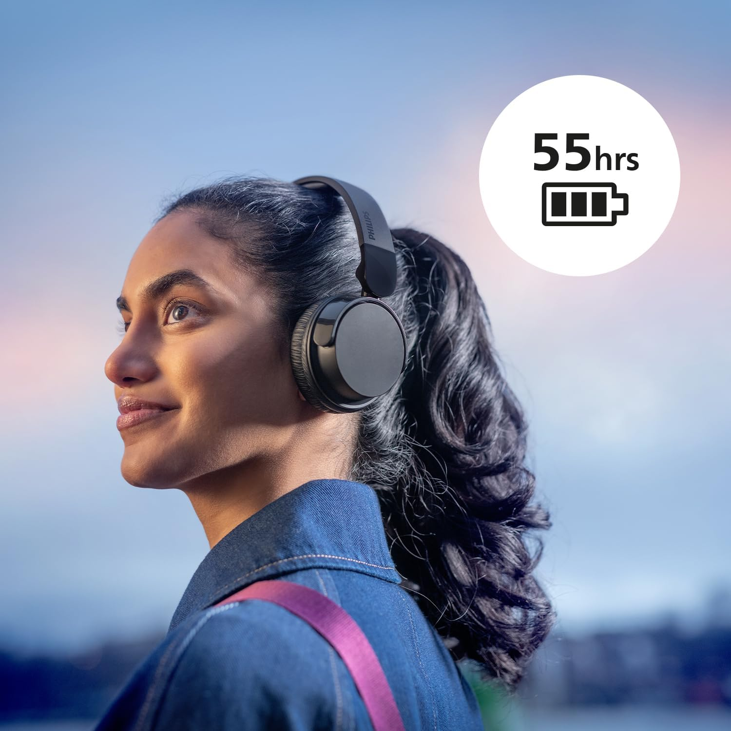 Philips TAH4209BL Lightweight On-Ear Wireless Bluetooth Headphones with Passive Noise Isolation - 55 Hours Playtime, Clear Calls, Dynamic Bass, 2 Hours USB-C Charging - Blue image number 4