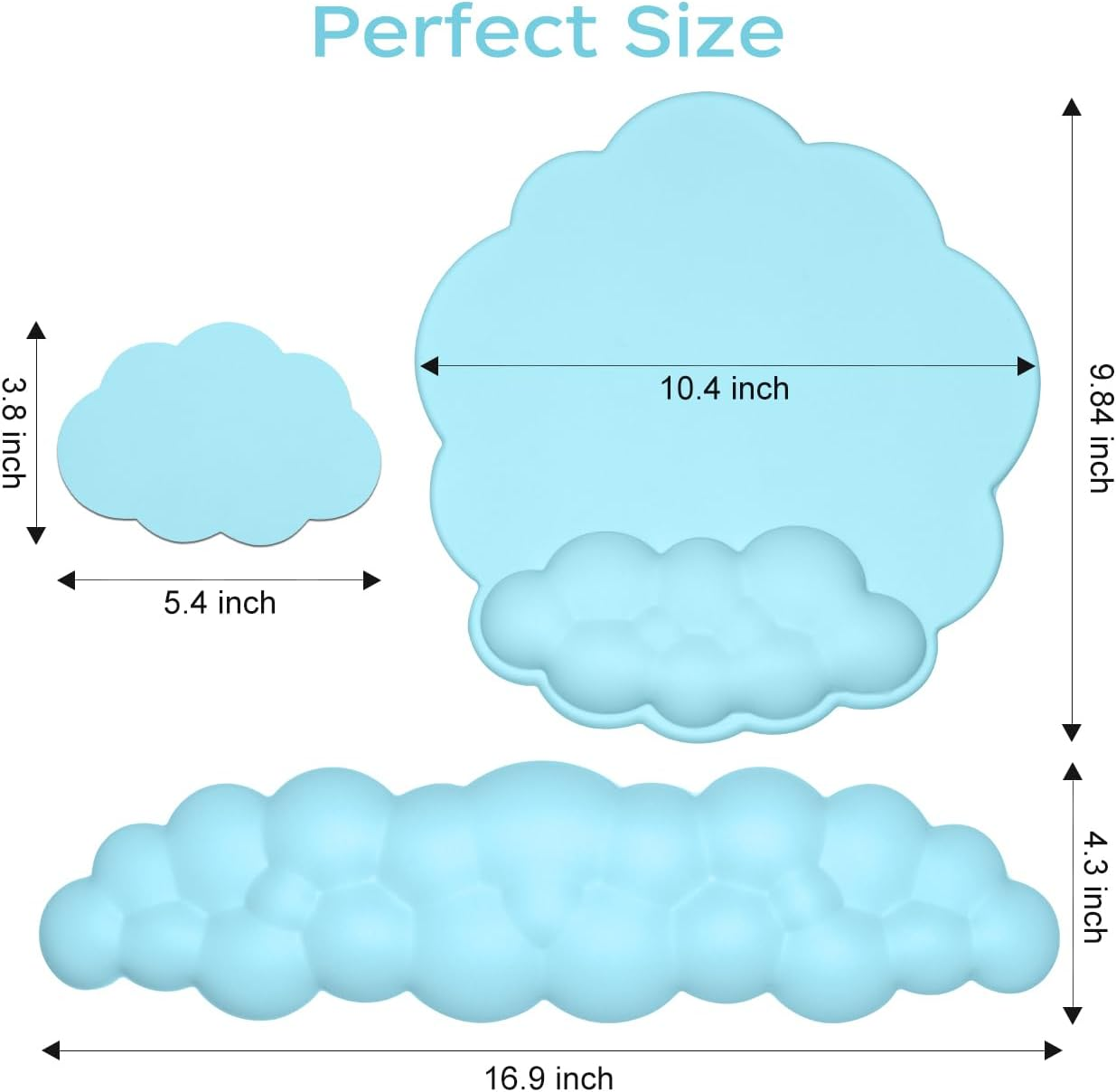 JIKIOU Cloud Mouse Pad Wrist Support, Upgrade Enlarge Leather Mouse Pads Keyboard Wrist Rest, Comfortable Memory Foam Wrist Rest for Computer Laptop Mac Gaming Office and Pain Relief Blue - 01White image number 3