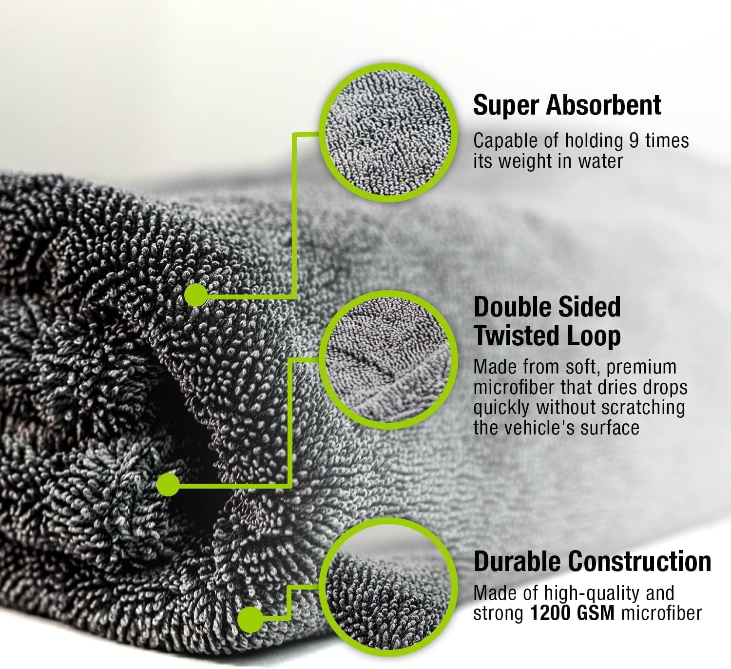 Mega Drying Towel - Large Premium Microfiber Car Drying Towel - 24"X36" 1200 GSM Double Twist Pile, Edgeless Design for No Scratches, Dries Your Entire Vehicle by Itself image number 3