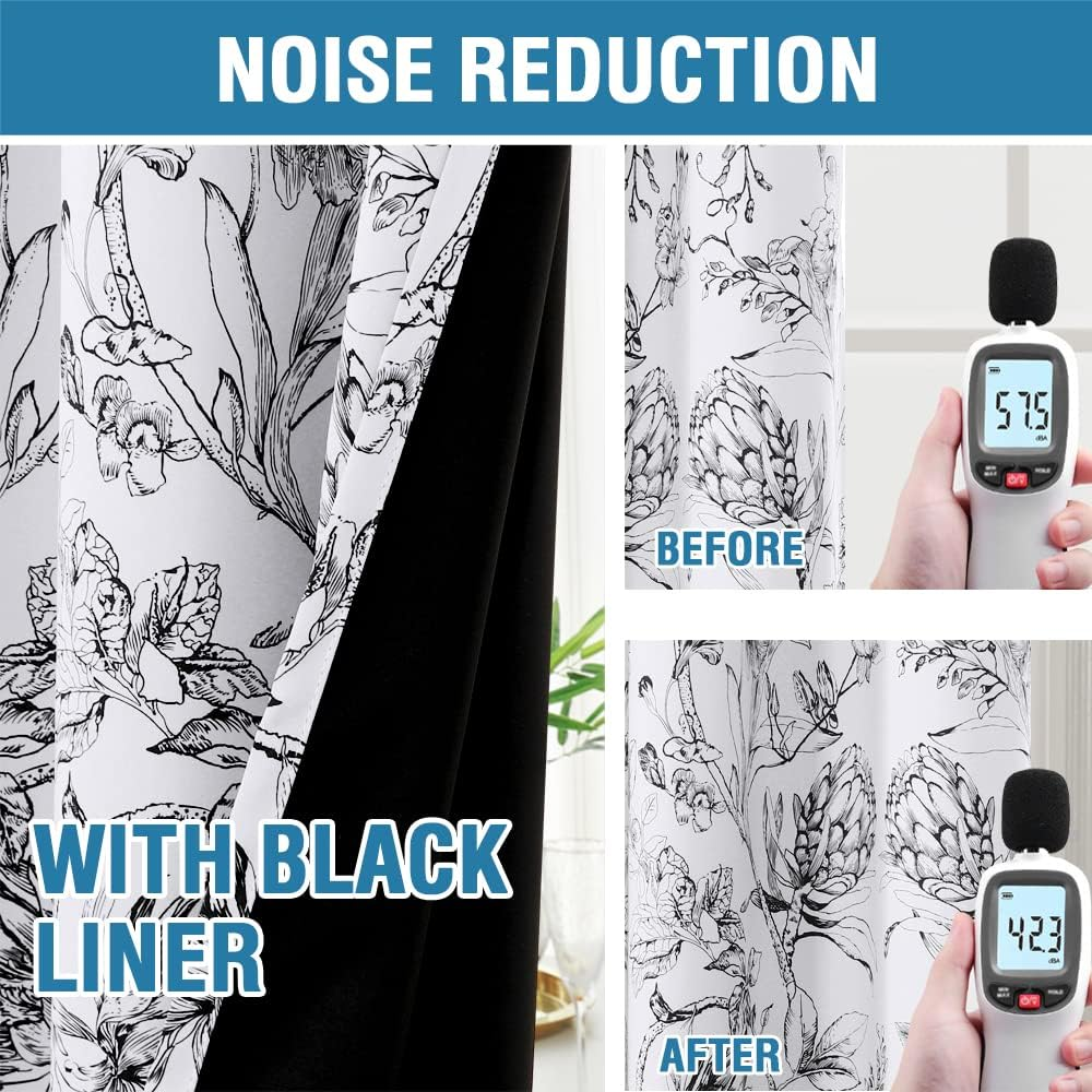 H.VERSAILTEX 100% Blackout Curtains for Living Room Camellia Floral Light Blocking Window Treatment Curtains with Black Liner Grommet Thermal Drapes, 2 Panels Set, Each W132Cm X D213Cm, Black image number 7