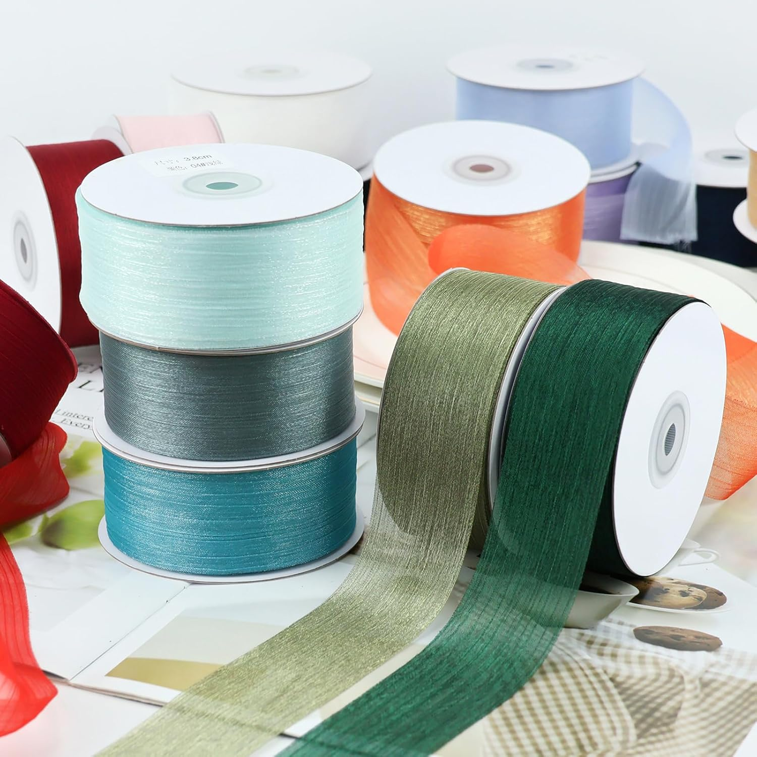 Gift Ribbon Chiffon Ribbon Wedding Ribbons for Gift Wrapping 1.5 Inch X 25 Yard Dark Green image number 5