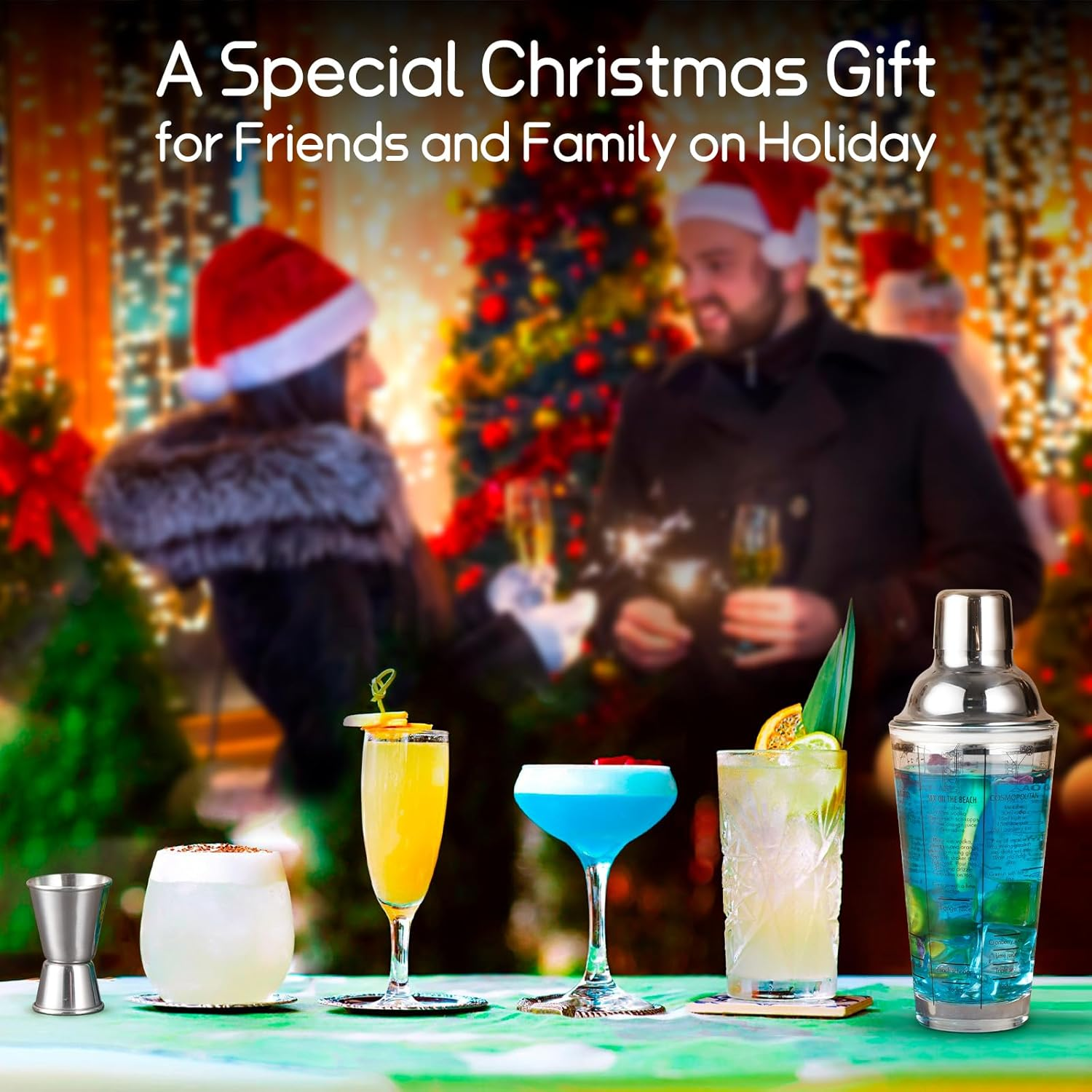 Ailelan Glass Cocktail Shaker with Strainer, 14Oz Martini Shaker with 6 Recipes on Side, Clear Drink Shaker Bottle with Measurements, Bar Shakers Set Bartender Kit for Mixing Cocktail, Margarita image number 5