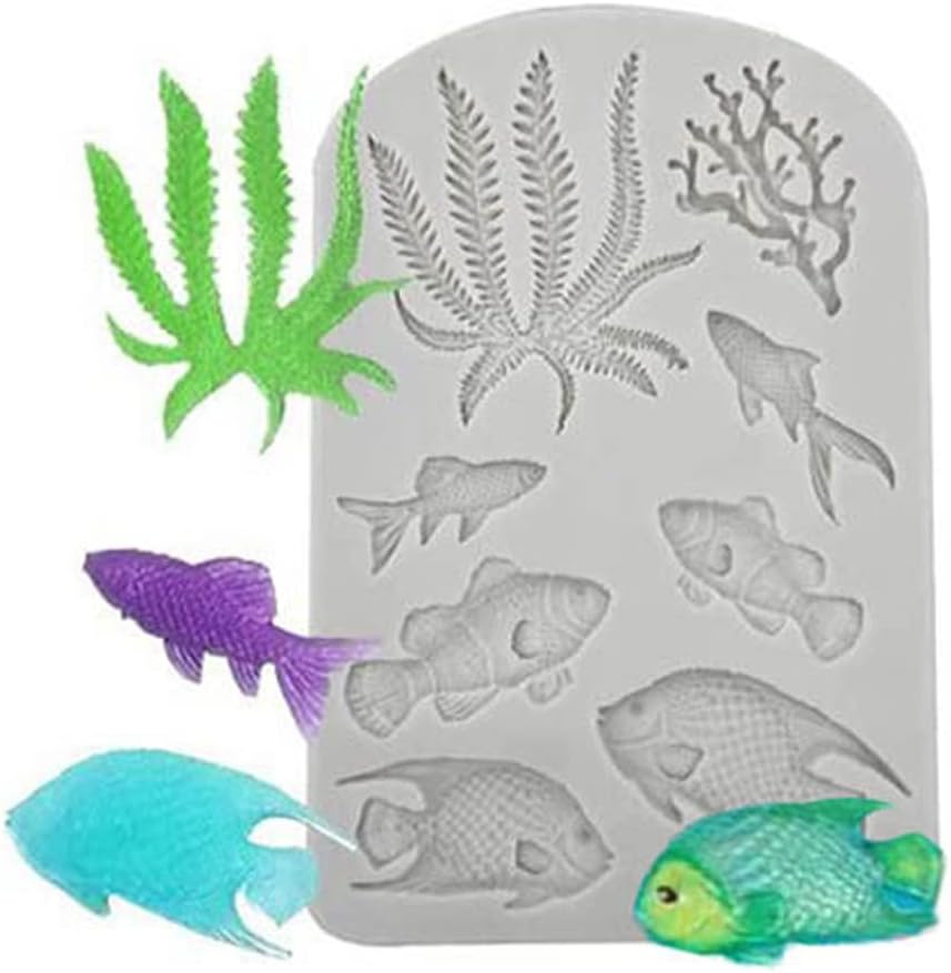 Fondant Silicone Cake Molds Mermaid Theme, Seashell Starfish Seahorse Silicone Mold for under the Sea Cake Decoration (Grey) image number 4