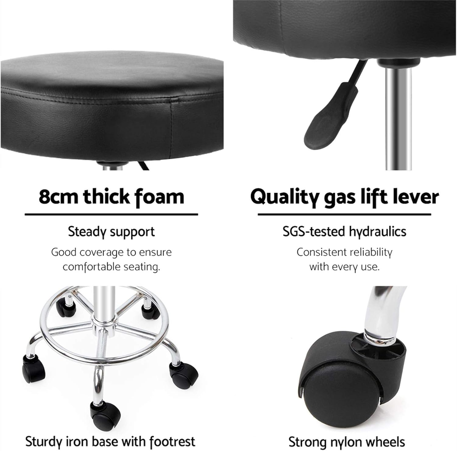Artiss round PU Salon Stool, Bar Stools Swivel Lounge Drafting Chair Piano Guitar Seat Barber Chairs Outdoor Spa Indoor Home Office Kitchen Furniture, Adjustable Height Hydraulic Lift Black image number 5