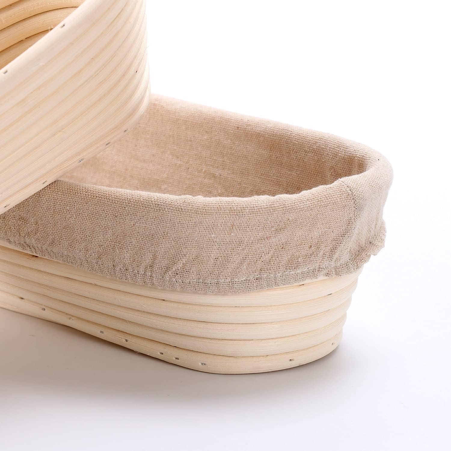 10Inch Oval Natural Rattan Bread Proofing Basket Sourdough Bannetons Fermentation Basket Pack 2 with Cloth Liner image number 4
