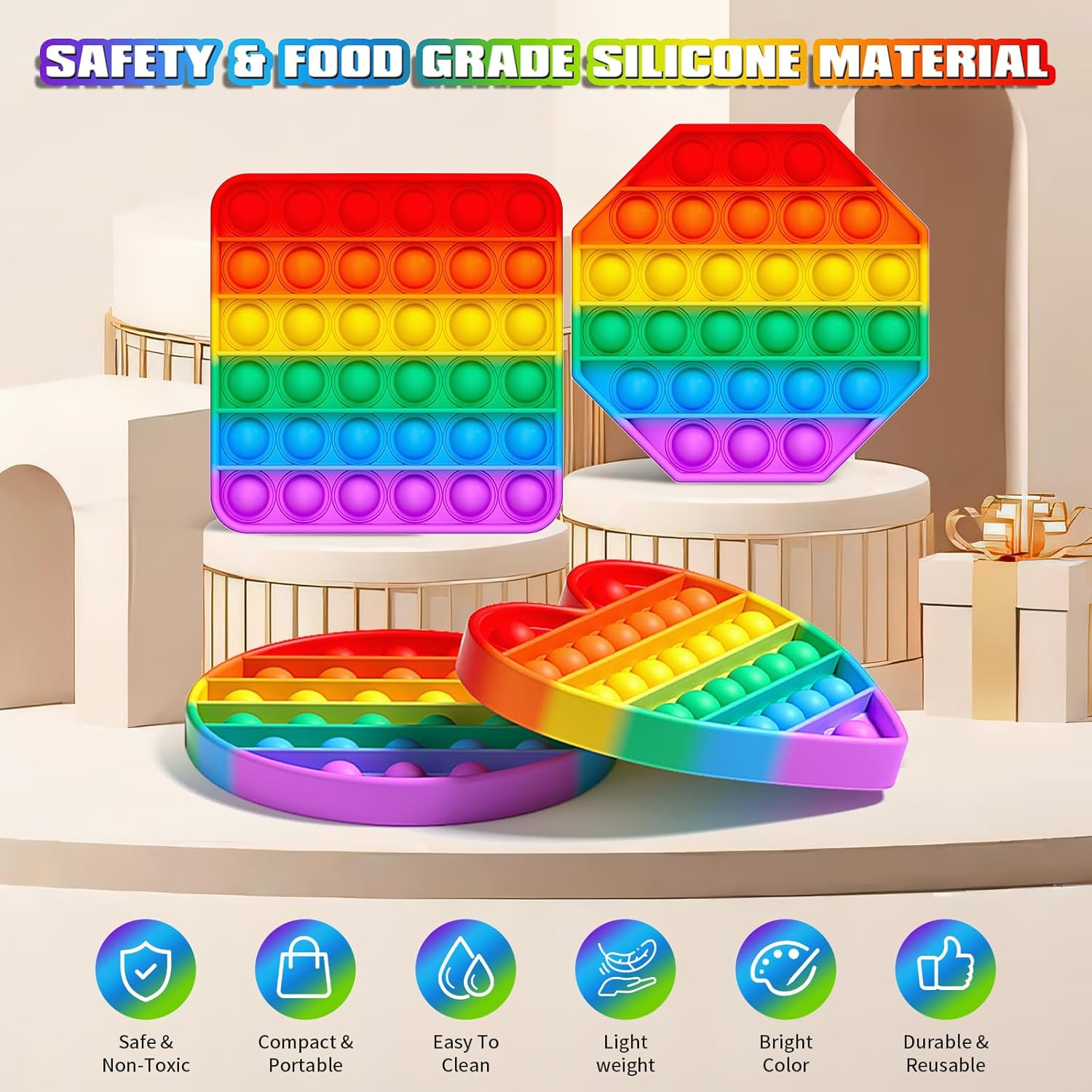 12 Pack Fidget Toys,Pop Fidgets Pack Party Favors for Kids & Adults,Push Sensory Toys Bulk Toddler Toys,Stress Relief Gifts for Easter Basket Stuffers,Party Supplies,Classroom Prizes image number 2