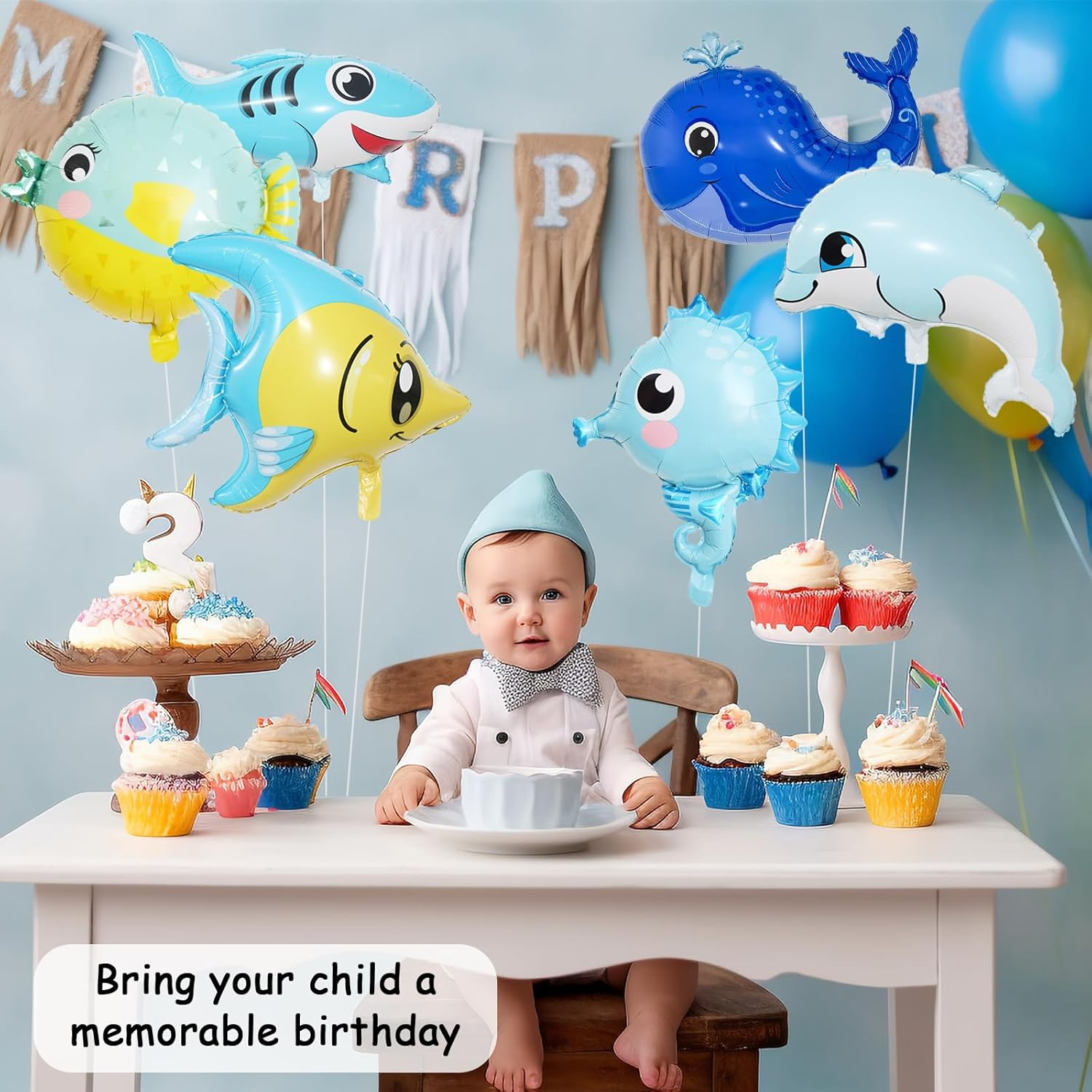 16Pcs under the Sea Party Decorations, KUAOOAUK Large Ocean Themed Party Decorations, Starfish Seahorse Shark Crab Foil Balloons, Sea Animal Balloons for Kids Baby Shower Birthday Party