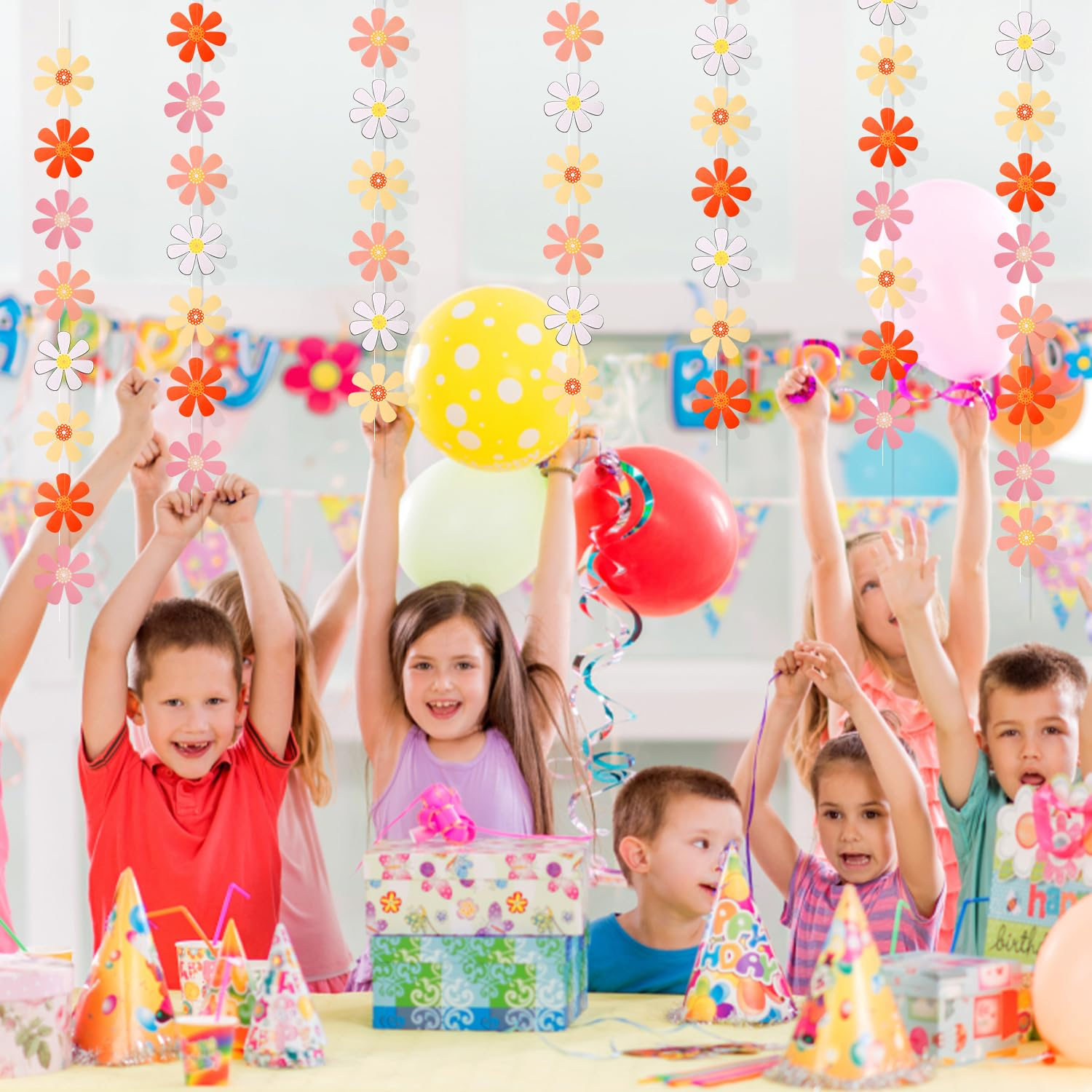 8Pcs Daisy Groovy Boho Party Banners, Summer Daisy Groovy Boho Garland Daisy Flower Hanging Banners for Girl Birthday Baby Shower Party Hippie Daisy Party Home Decorations