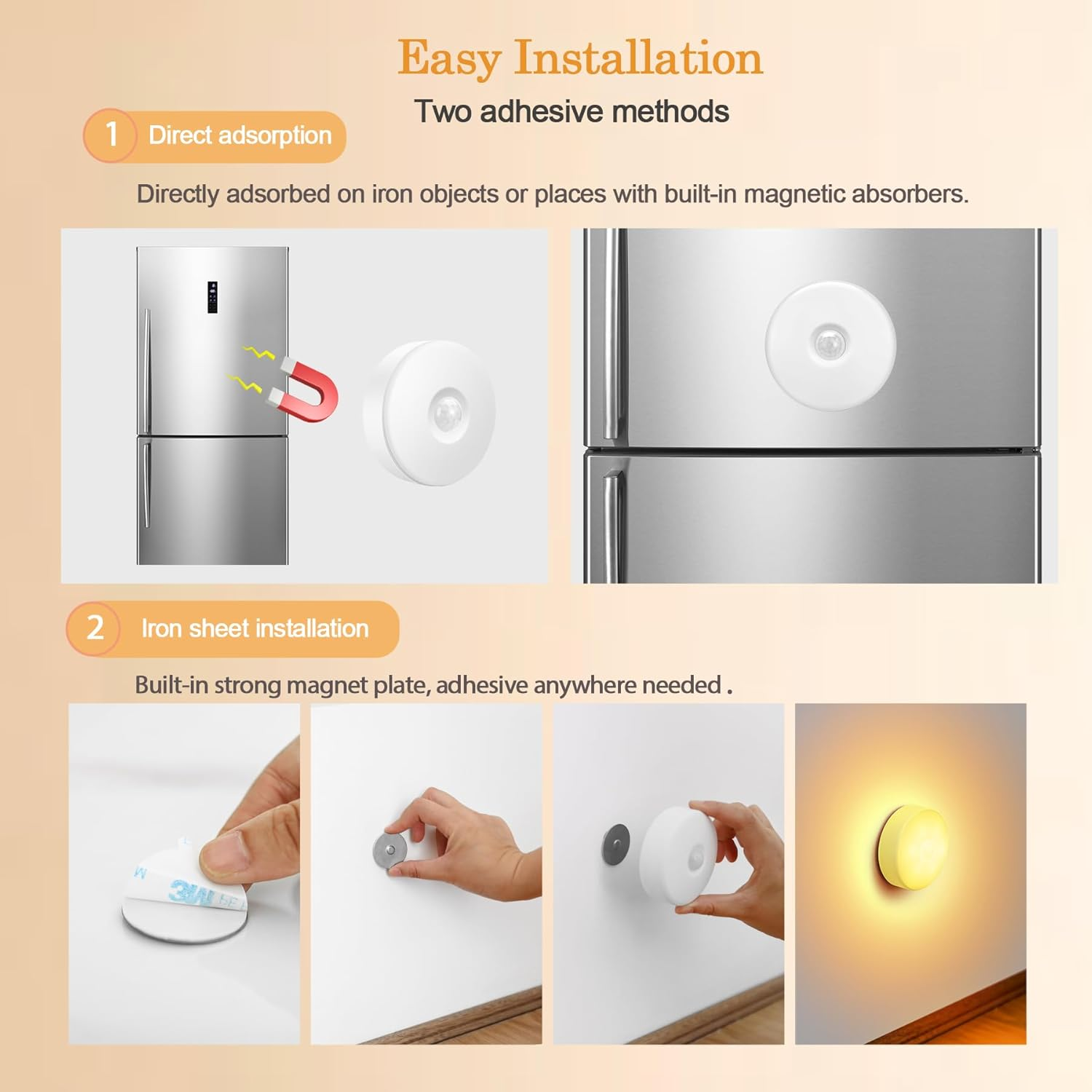 Singhong Motion Sensor Night Light, Rechargeable, 8 Colors, Perfect for Bedroom, Hallway, Cabinet, Closet, Stairs, Bathroom, Magnetic Stick Anywhere (2 Pack White)