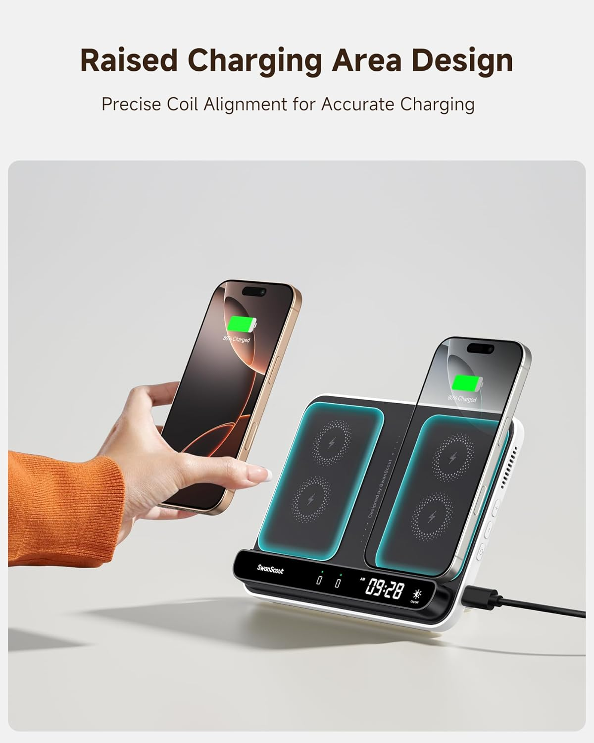 Swanscout Dual Phone Charger, 30W Charging Station for Iphone 17/Air/16/15/14/13/12/11, for Apple Watch 11/10/9/8/7/6/Ultra 3/SE 3 & Airpods Pro 3/4, Double Wireless Charger for 2 Phone, 710A image number 1