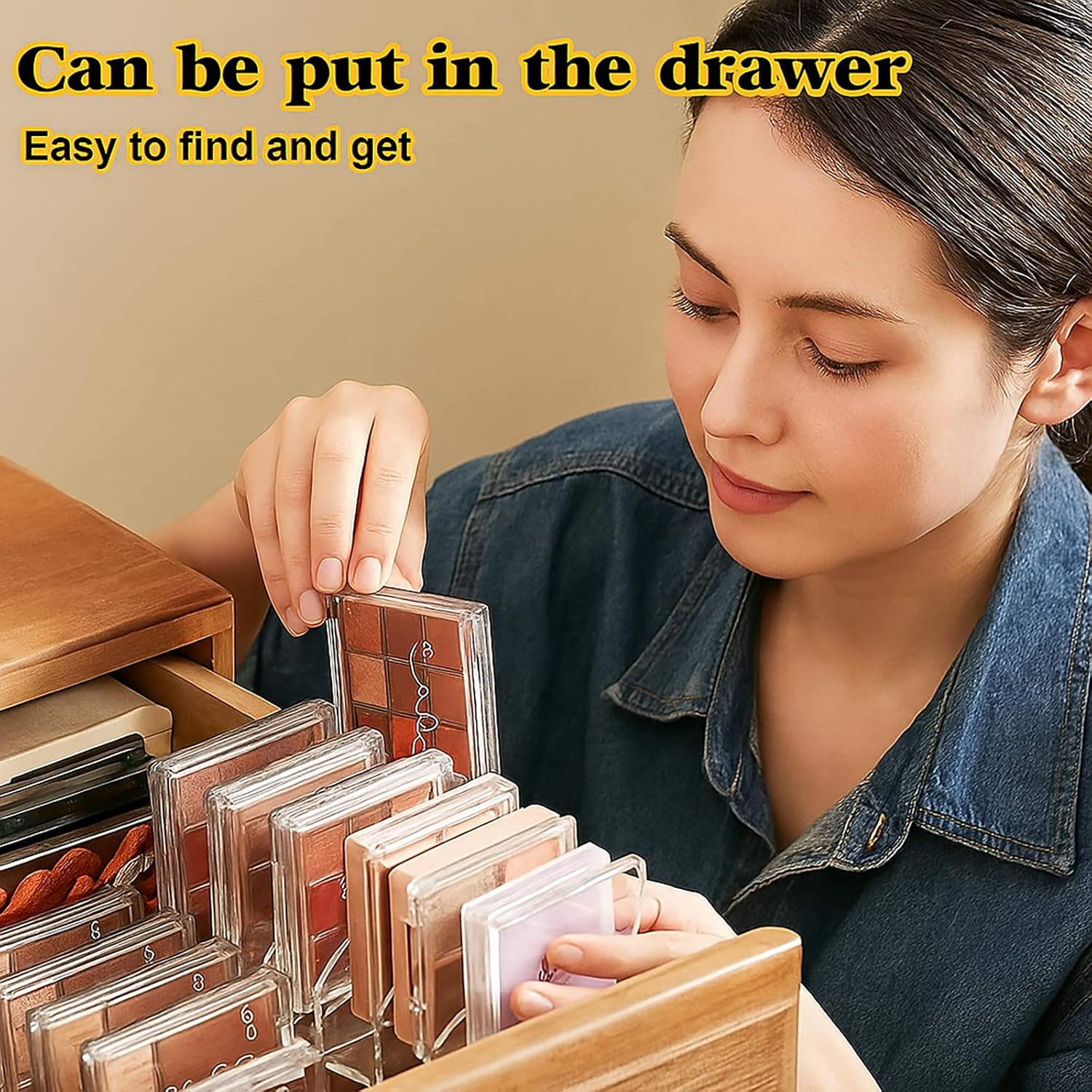 SYGELER 2 Pack Acrylic Makeup Eyeshadow Palette Organizer, 7-Slot Cosmetic Display Case for Eyeshadow Palettes, CD, Phone Case, Facial Masks | Clear Storage Holder Set