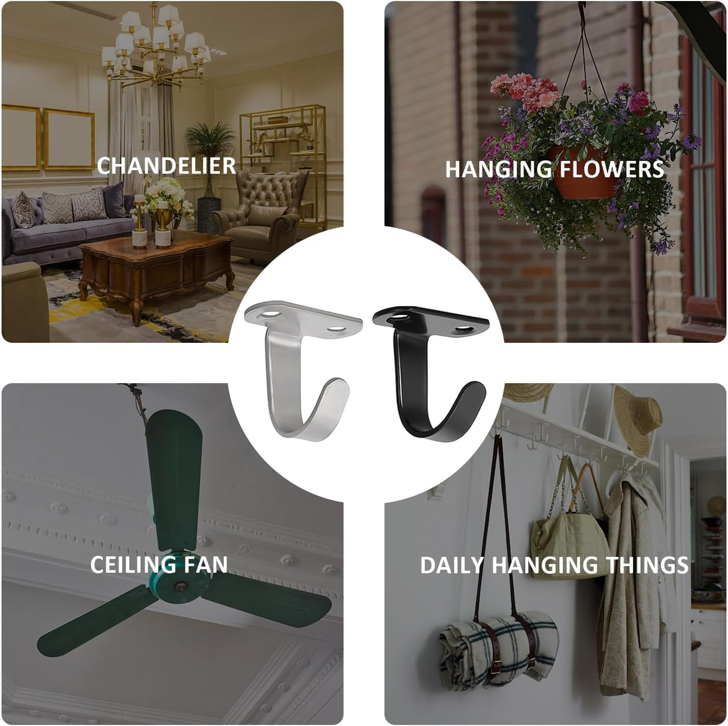 KRYMSON Pack of 10 Ceiling Hooks with 1 Storage Bag, Threaded Hooks, Wall Screw Hooks, Stainless Steel Ceiling Hooks, Ceiling Hooks for Kitchen, Bathroom, for Hanging Keys, Towels image number 5