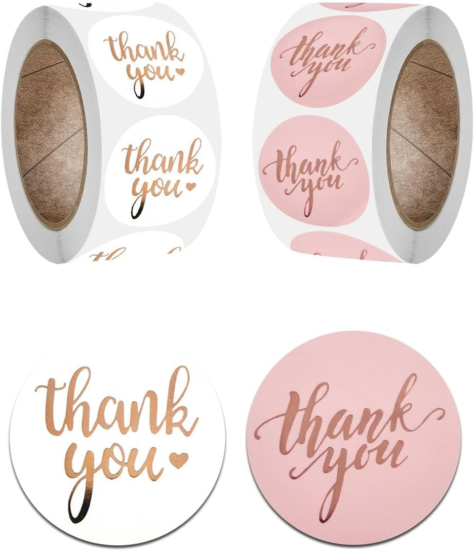 2 Rolls of 3.8 Cm Thank You Stickers,1000 Pieces Foil Stamped Thank You Stickers for Bakery Packaging,Envelope Seals, Small Business, White Sticker Labels for Wedding, Birthday, Party Gift Wrap Bags image number 2