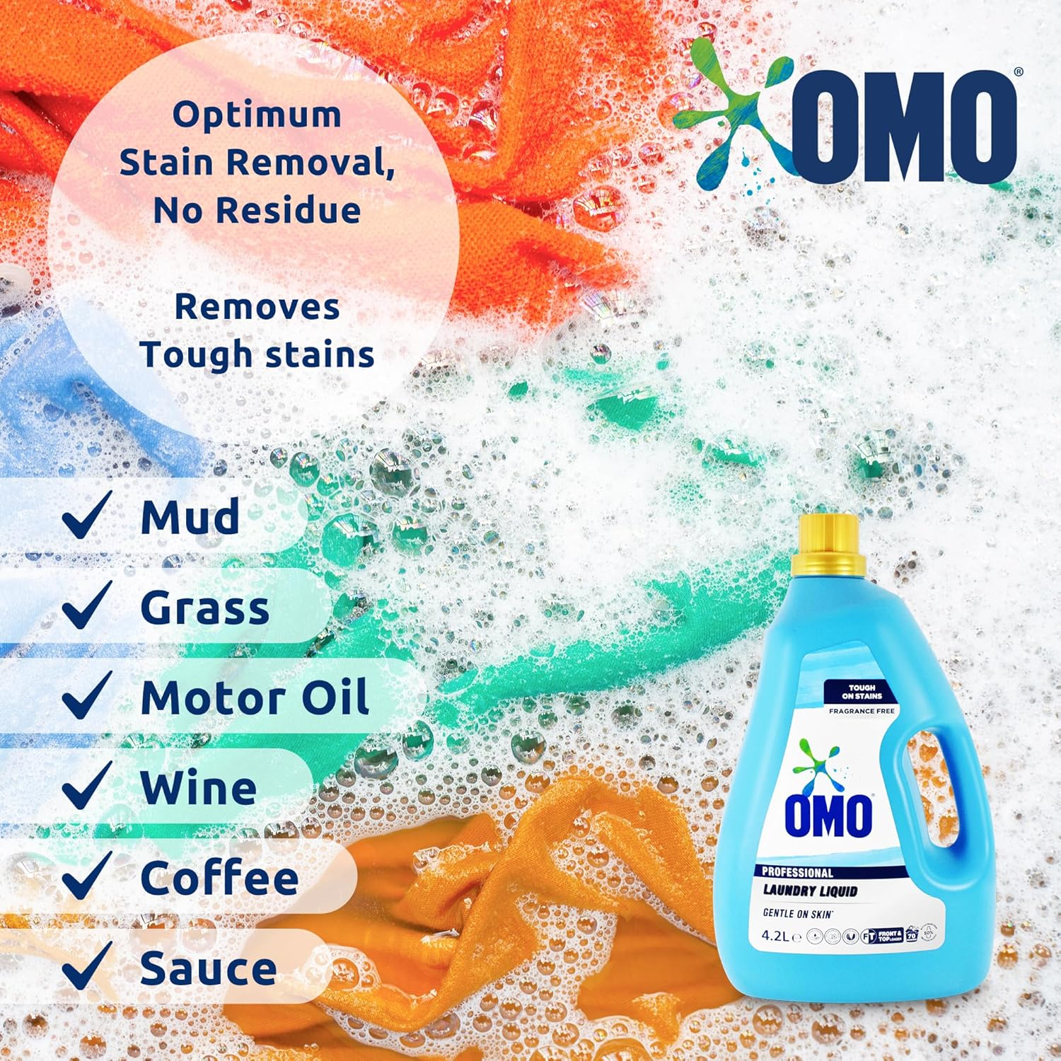OMO Professional Laundry Detergent Liquid 4.2L - Enzyme-Activated Formula - Suitable for All Washers - Fragrance-Free & Dye-Free image number 4