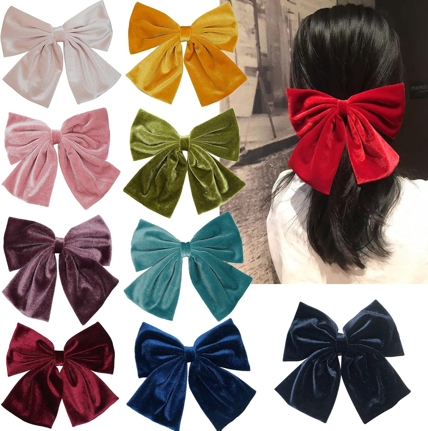 Velvet Hair Bow Women, Elegant Hair Clips with Bow, Clips Hair Clips, Automatic Hair Accessories, Headpiece for Women, Hair Accessory, for Party, Wedding, Makeup, Wine Red image number 3