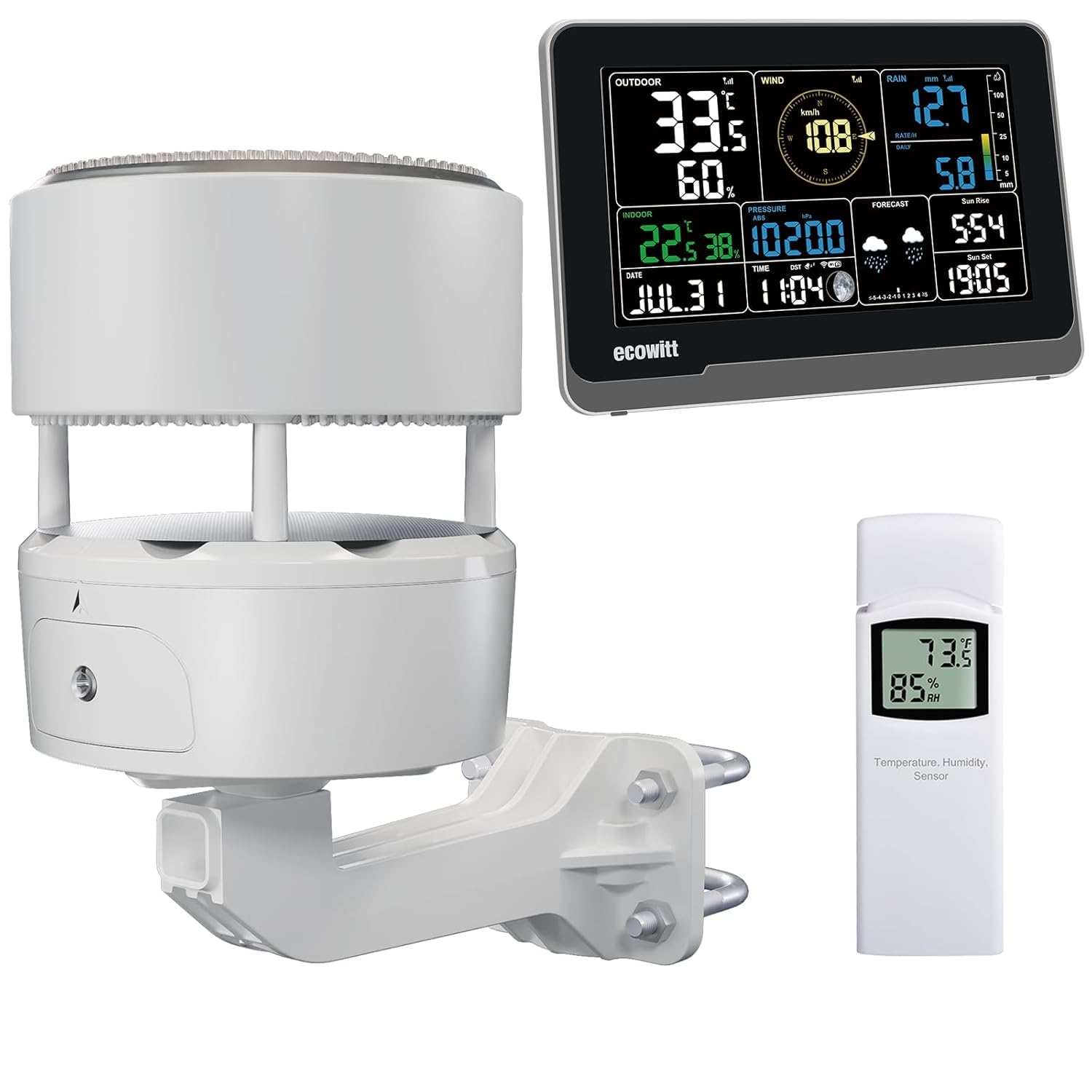 ECOWITT WS3902 Weather Station Kit, Includes WS85 Outdoor Sensor, WN32 Outdoor Thermo-Hygrometer Sensor, and WS3900 Indoor 7.5'' LCD Display Console, 433 Mhz image number 3