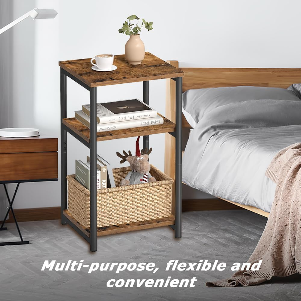 Small Side Table, 3 Tier Storage Shelves Couch End Tables for Living Room, Bedroom Office and Bathroom, Nightstand, Rustic Brown image number 4
