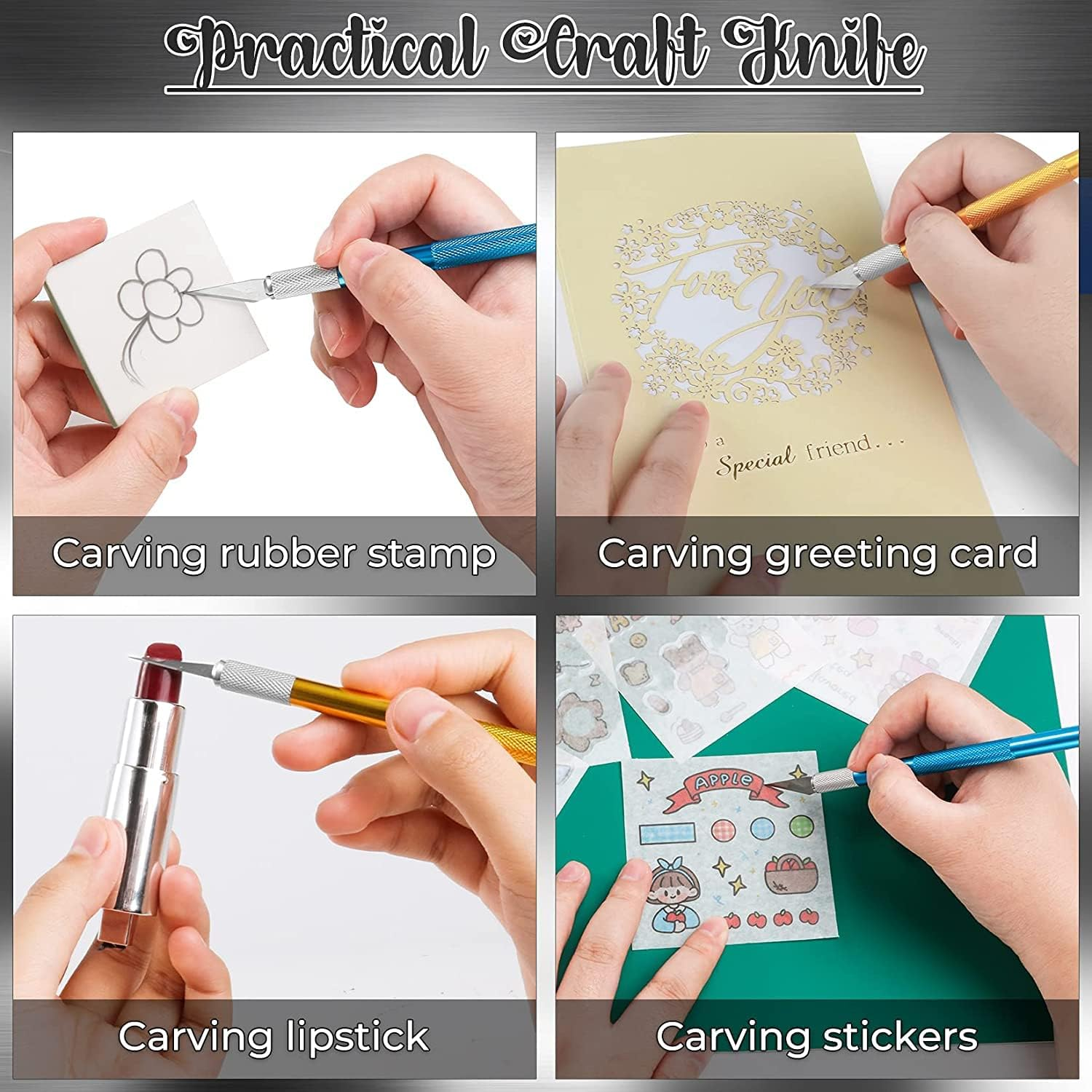 Exacto Knife Kit, Hobby Craft Knife with Steel Ruler, 2 Handle Bar and 3 Kinds 40 Spare Knife Blades, for DIY, Art Work, Cutting, Carving, Scrapbooking, Modeling