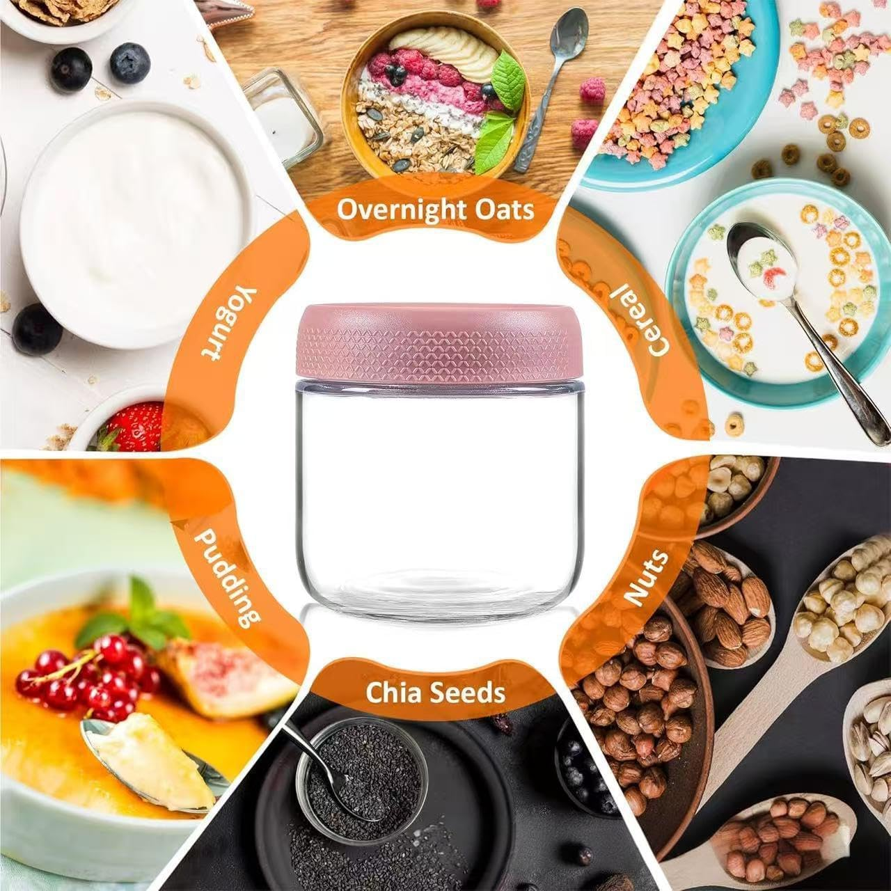 JYJOJO Small Glass Jars for Overnight Oats Salad Yogurt Pudding Cereal Candy Snacks Storage Containers Meal Prep Mason Jar with Airtight Lids,6 Pack(350 ML/12 Oz)