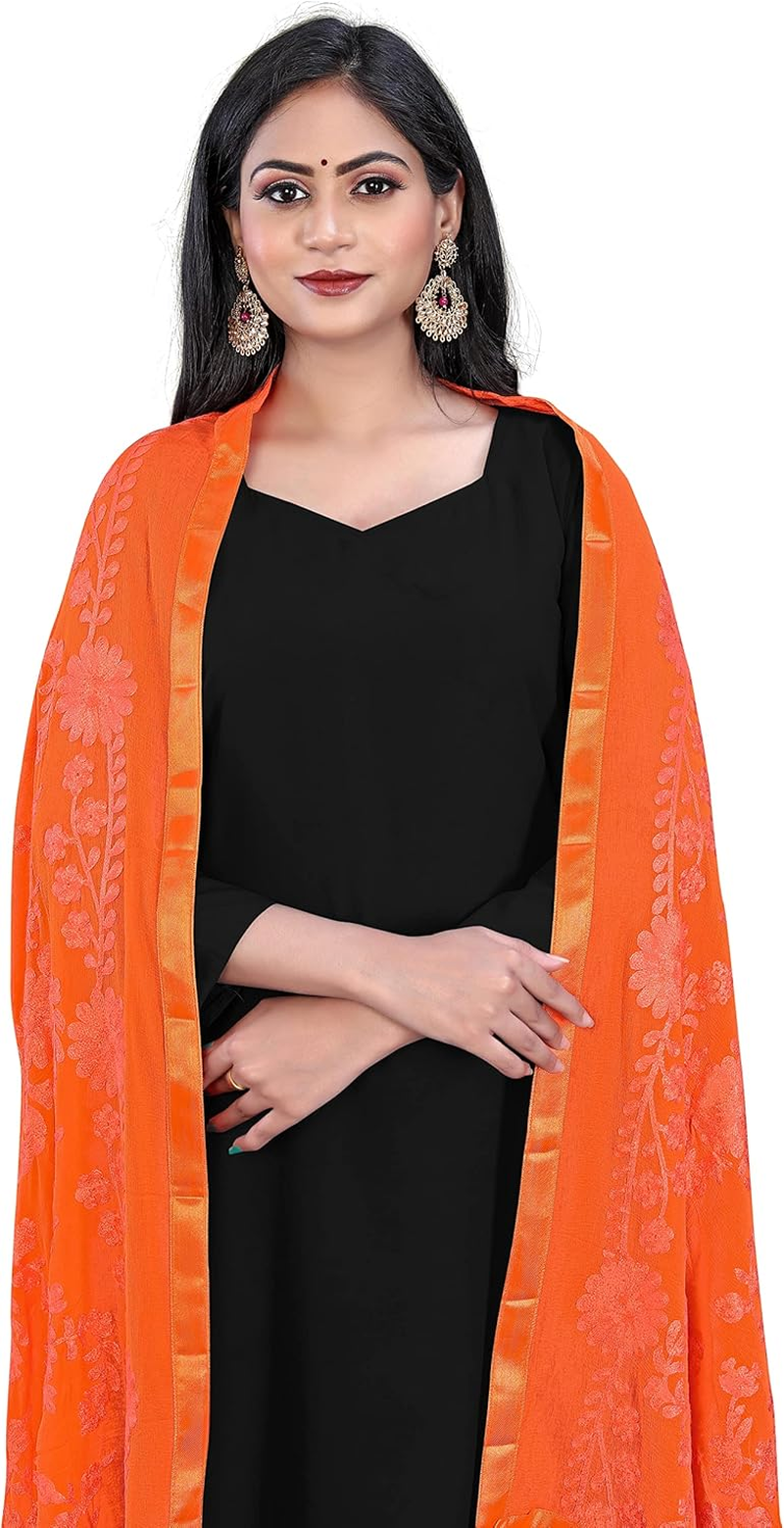 AKSHAR LLC Miss India Women'S Chiffon Dupatta with Heavy Embroidery Work image number 5
