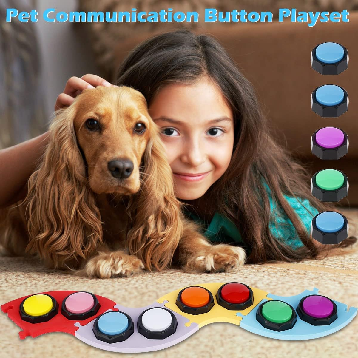 8Pcs Pet Training Buzzer Speech Training Buttons with EVA Mat Colorful Recordable Training Buzzers ABS Recordable Talking Button with Stickers for Dogs Cats image number 2