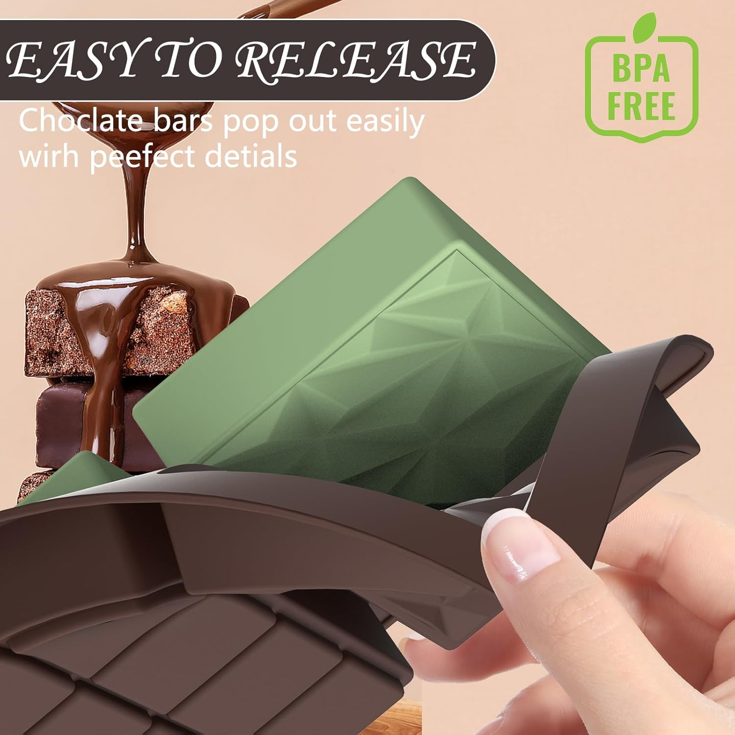 2PCS Chocolate Moulds，Geeric Dubai Deep Chocolate Bar Mold Silicone Deep Upgraded Break Apart Non-Stick Easy Release Chocolate DIY Molds Baking Molds for Wax Melts,Candy,Jell - Nine-In-One image number 4