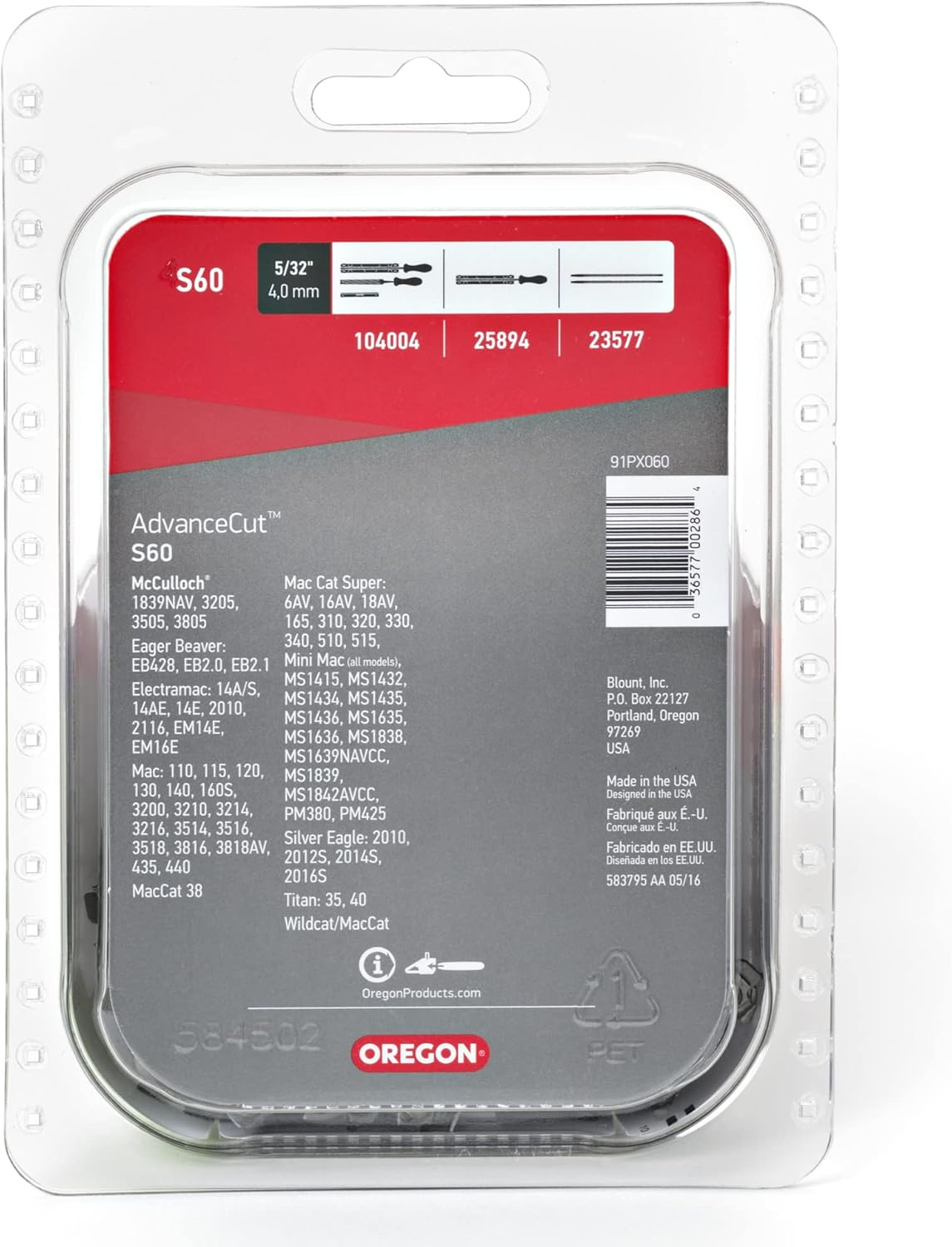 Oregon S60 Advancecut Replacement Chainsaw Chain for 18-Inch Guide Bars, 60 Drive Links, Pitch: 3/8", .050" Gauge, Fits Craftsman, Mastercraft, Mcculloch, Poulan, and More image number 4