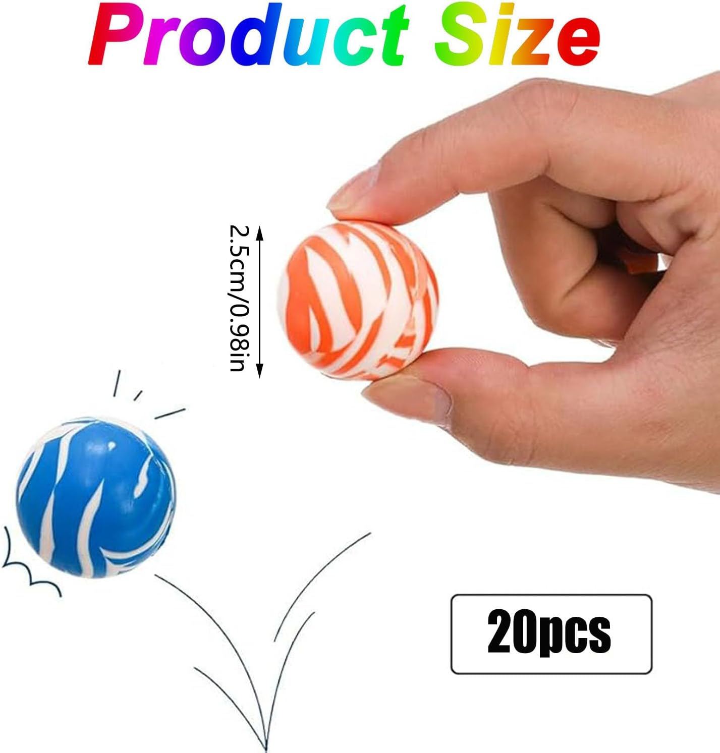 20 Mini Bouncy Balls,Colorful Bouncy Balls Bulk Mixed Pattern High Bouncing Balls, Small Rubber Bouncing Balls, for Party Favors and Vending Machines, Gift Bag Filling image number 1
