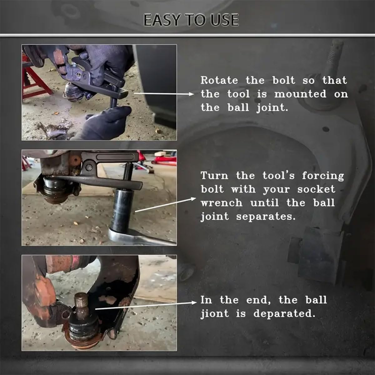 AIMALL Heavy Duty Ball Joint Extractor Tool, 6.1In Steel Auto Repair Separator Kit for Hem Arms and Spindle Supports, Universal Removal Tool for SUV Sedan Pickup Front Suspension image number 3