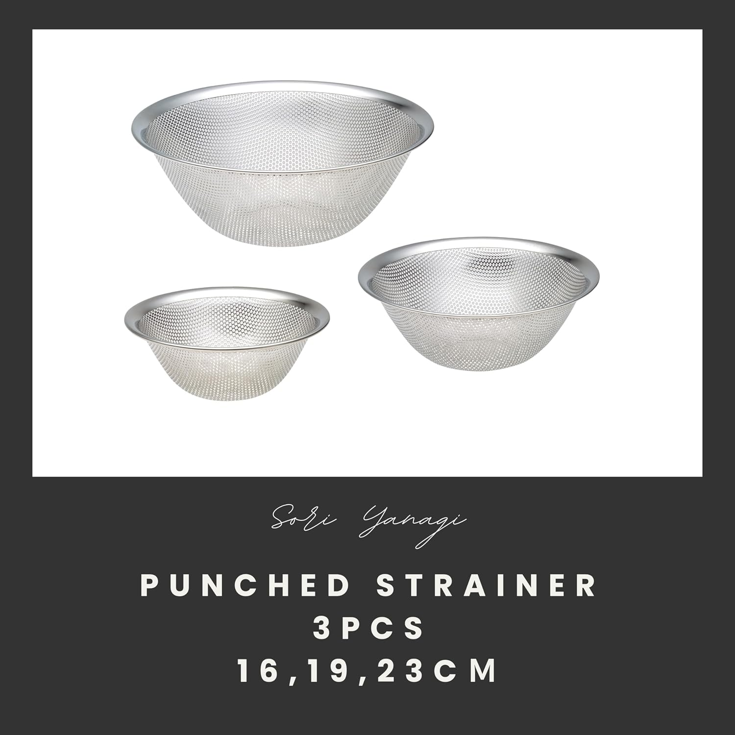 Sori Yanagi Colander Punching Strainer, Made in Japan, 3-Piece Set, 6.3 Inches (16.19.23 Cm), Stainless Steel image number 4