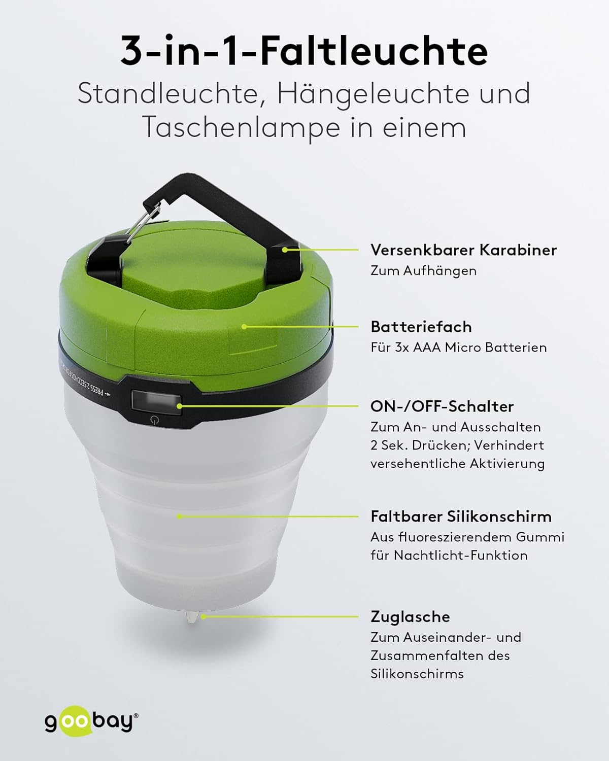 Goobay Collapsible 3 in 1 LED Camping Lantern image number 1
