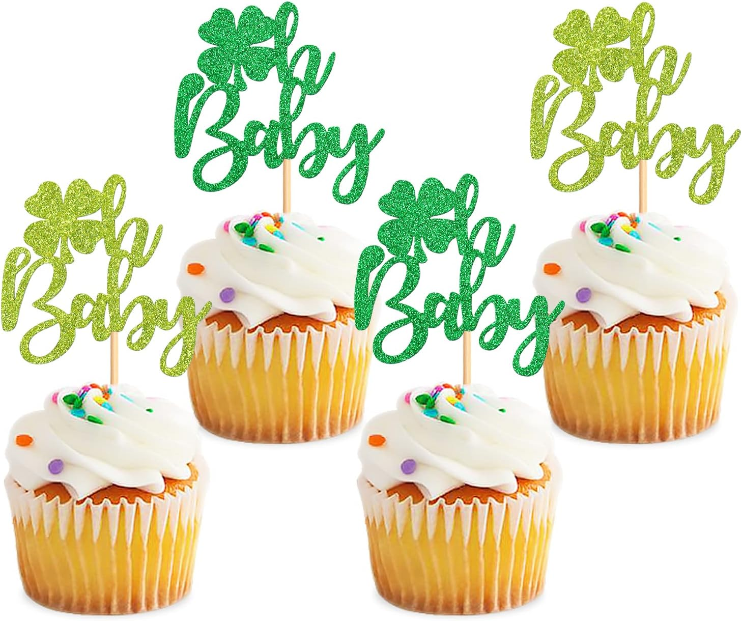 24 Pack Oh Baby St. Patrick'S Day Cupcake Toppers Lucky Four Leaf Shamrock Hat Cupcake Picks for Irish Festival Baby Shower Birthday Party Supplies Decoration - Clover 2 image number 2
